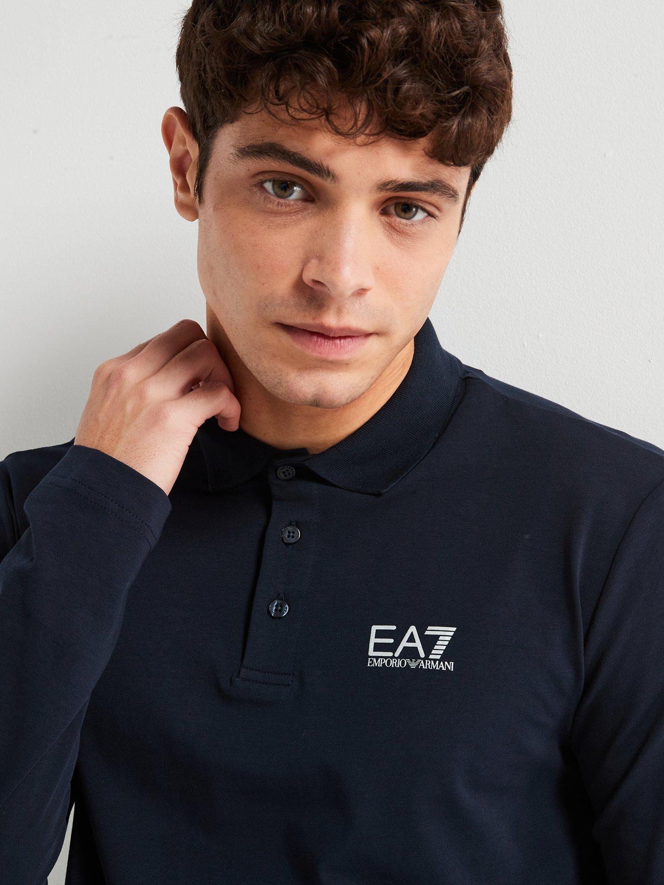Image 4 of 6 of EA7 Emporio Armani Core ID Chest Logo Long Sleeve Polo Shirt - Dark Blue