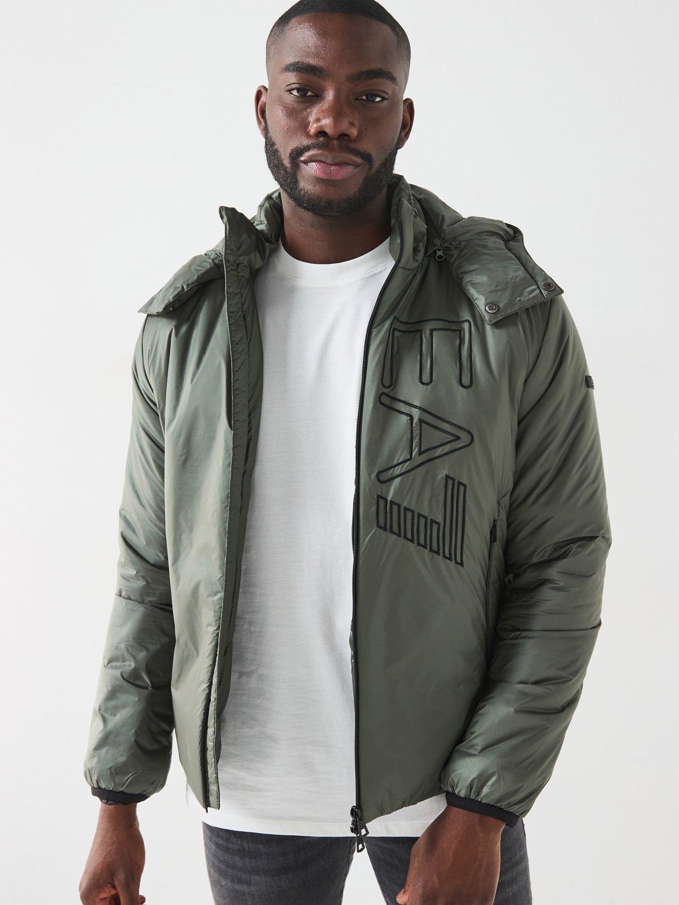 undefined Outline Logo Padded Hood Jacket - Khaki