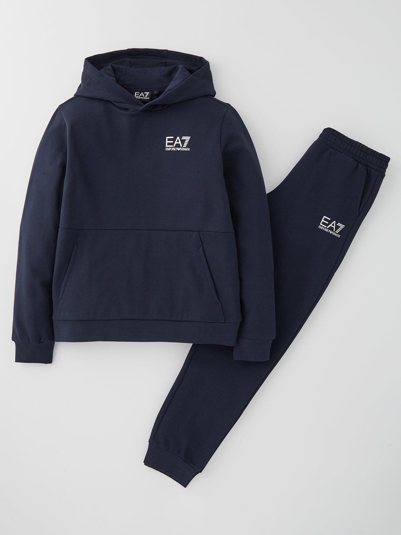 EA7 Emporio Armani Boys Extended Logo Hoodie Tracksuit Navy Very