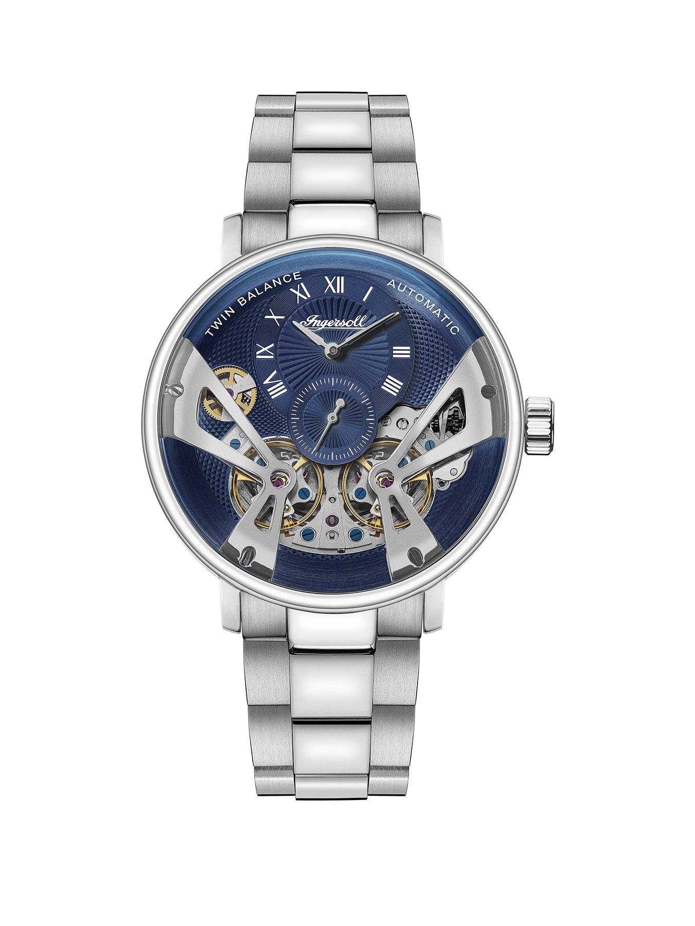 Product photograph of Ingersoll 1892 The Tennessee Automatic Mens Watch With Blue Dial And Stainless Steel Bracelet - I13104 from very.co.uk