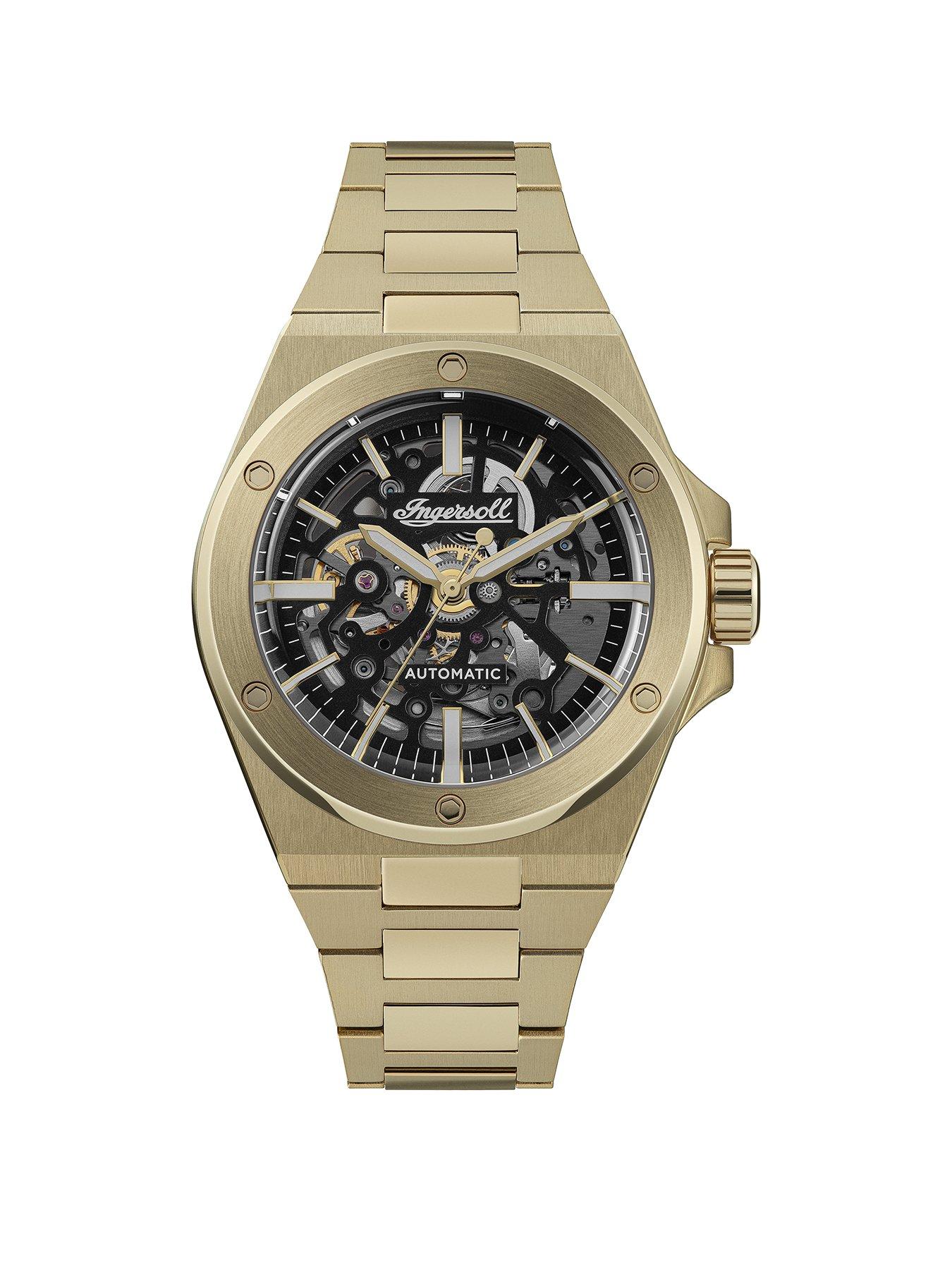Product photograph of Ingersoll 1892 The Baller Automatic Mens Watch With Black Skeleton Dial And Gold Bracelet - I15001 from very.co.uk