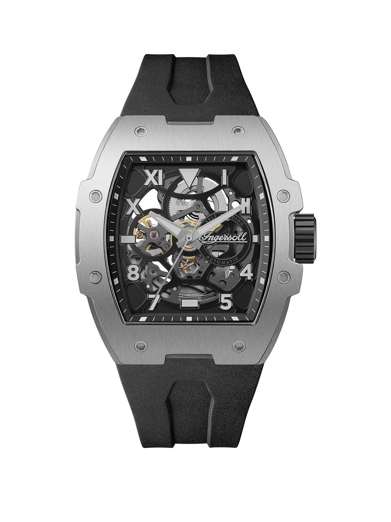 Product photograph of Ingersoll 1892 The Play Automatic Mens Watch With Black Skeleton Dial And Black Pu Strap - I15301 from very.co.uk