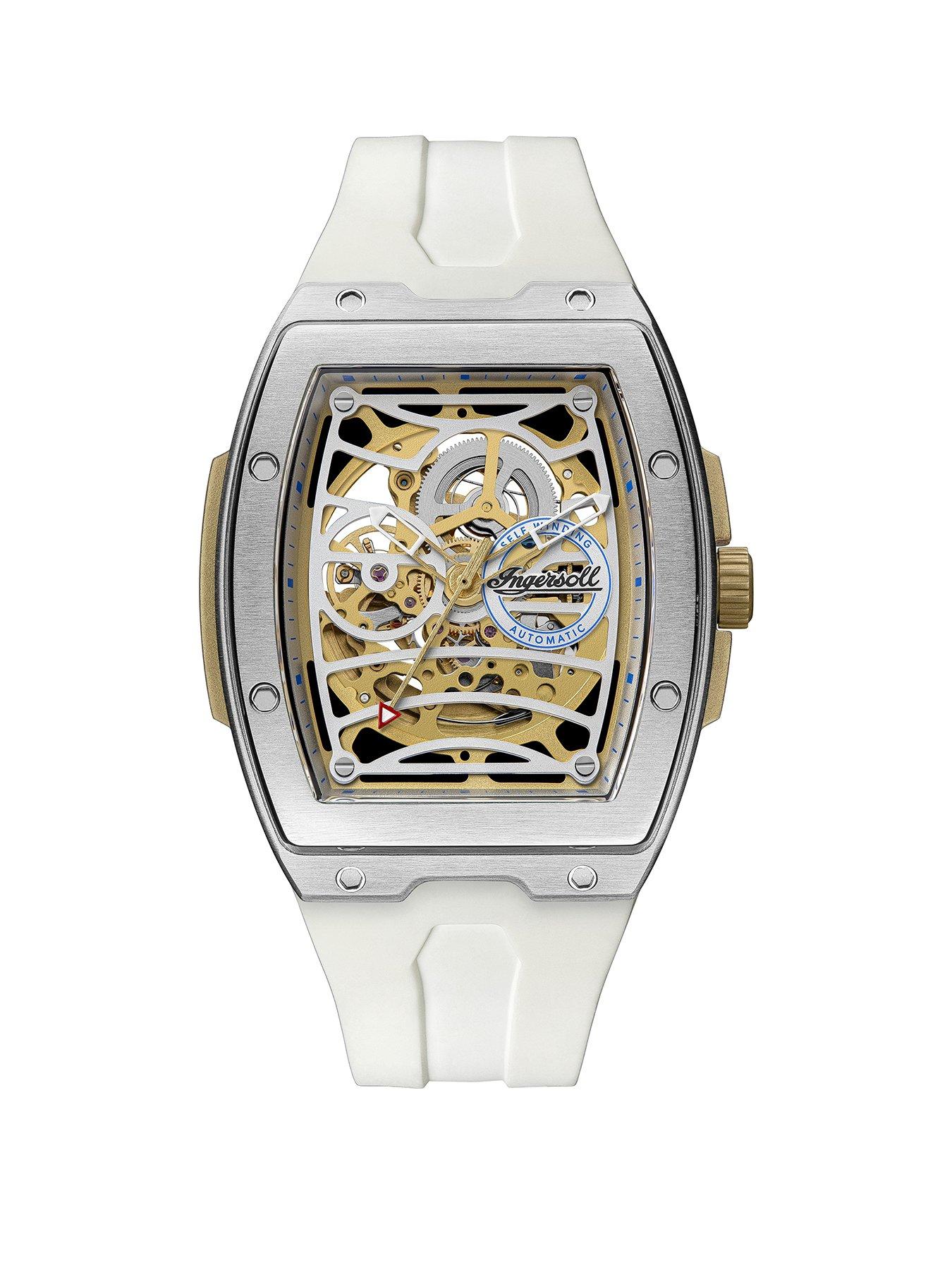 Product photograph of Ingersoll 1892 The Challenger Automatic Mens Watch With White Dial And White Pu Strap- I12308 from very.co.uk