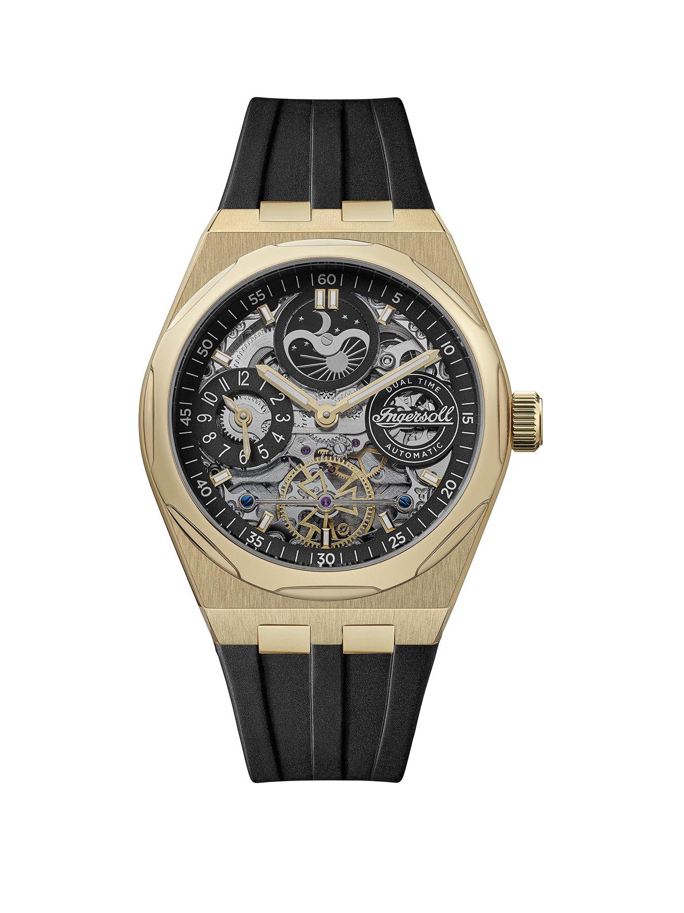Product photograph of Ingersoll 1892 The Broadway Automatic Mens Watch With Black Skeleton Dial And Black Pu Strap - I12907 from very.co.uk