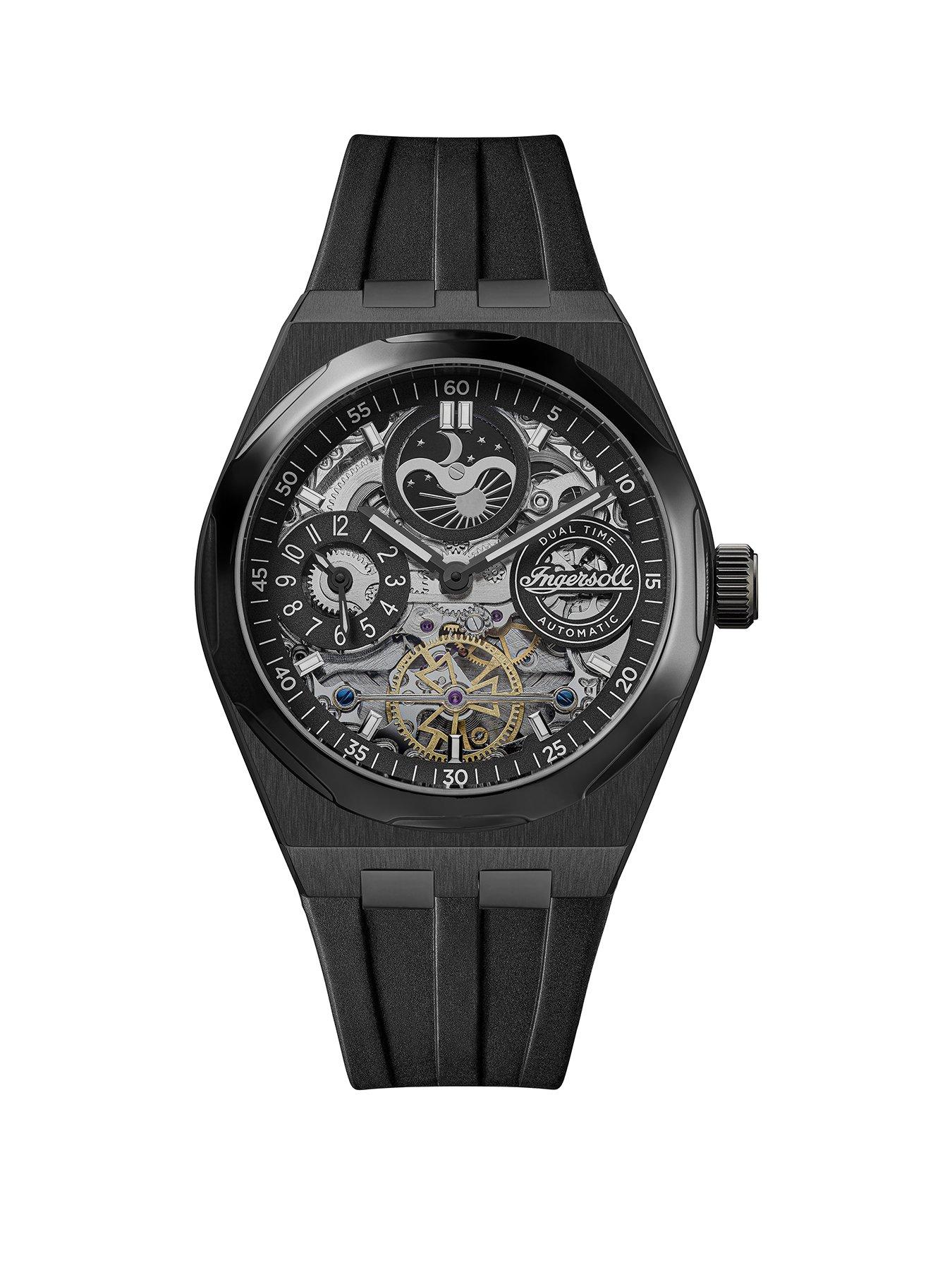 Product photograph of Ingersoll 1892 The Broadway Automatic Mens Watch With Black Skeleton Dial And Black Pu Strap - I12908 from very.co.uk