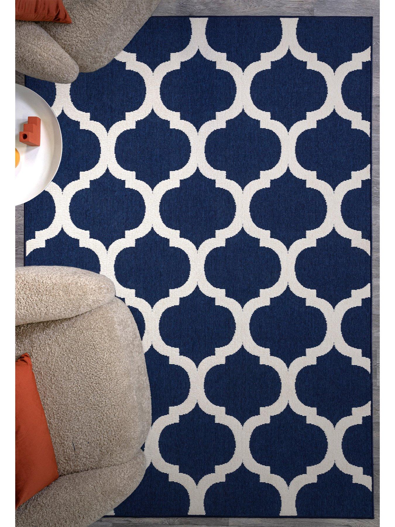 Product photograph of Asiatic Antibes Blue Trellis Indoor Outdoor Rug from very.co.uk