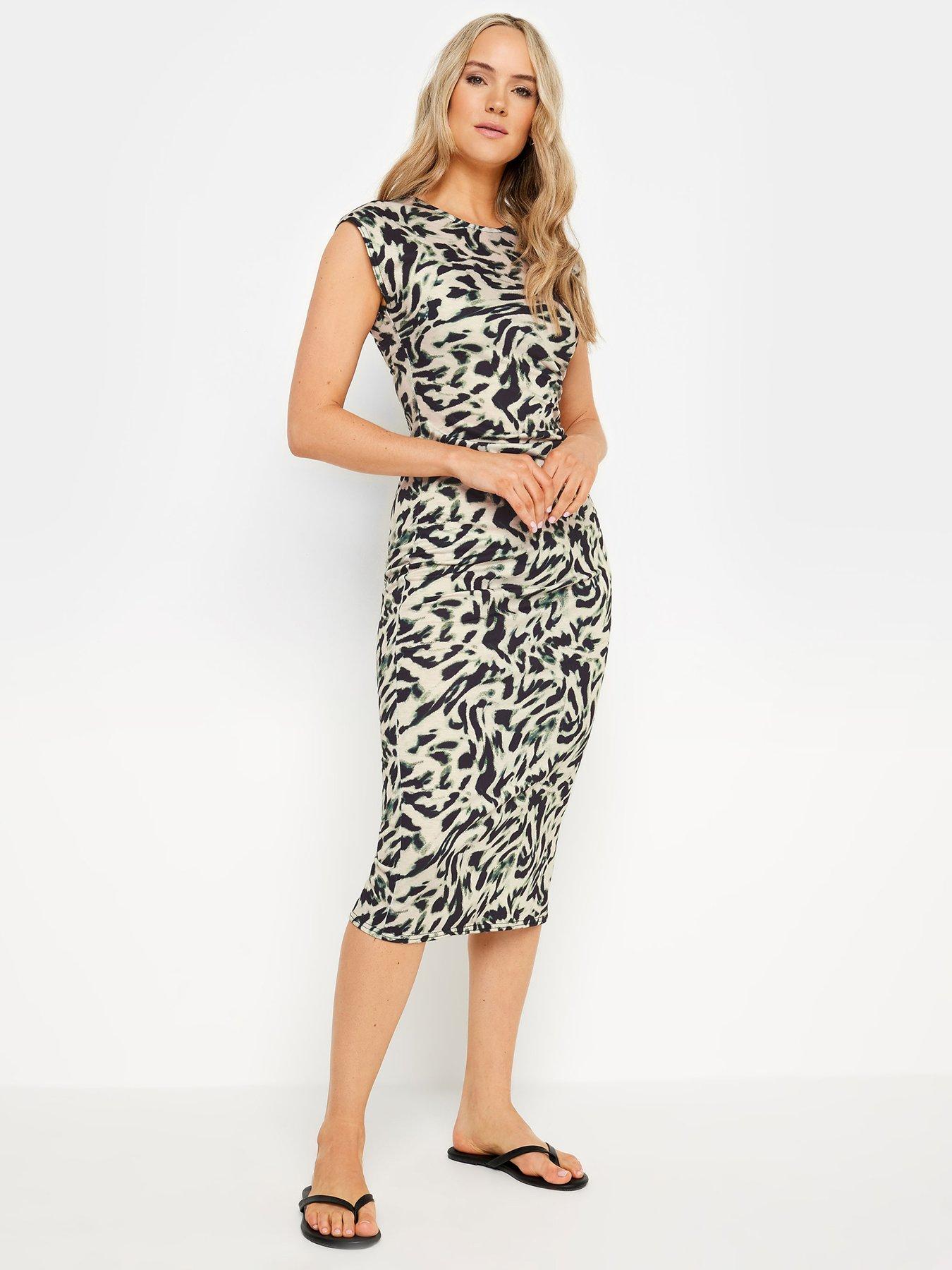 Long Tall Sally Tall Abstract Print Ruched Midi Dress - Black/Natural