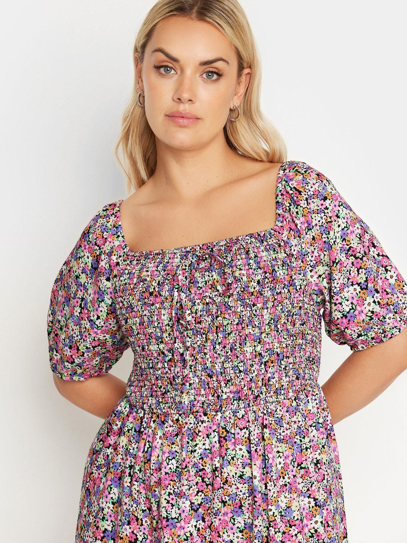 Image 4 of 4 of Yours Curve Maxi Shirred Square Neck Dress - Pink