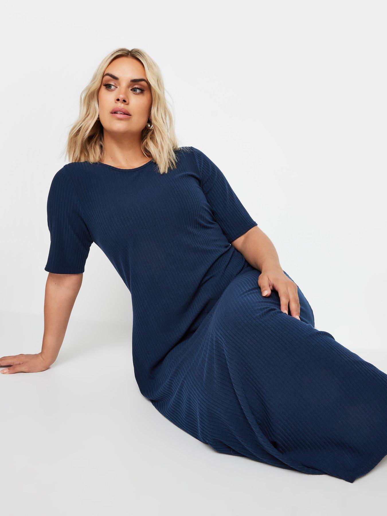 Yours Curve Rib Swing Maxi Dress - Blue | Very.co.uk