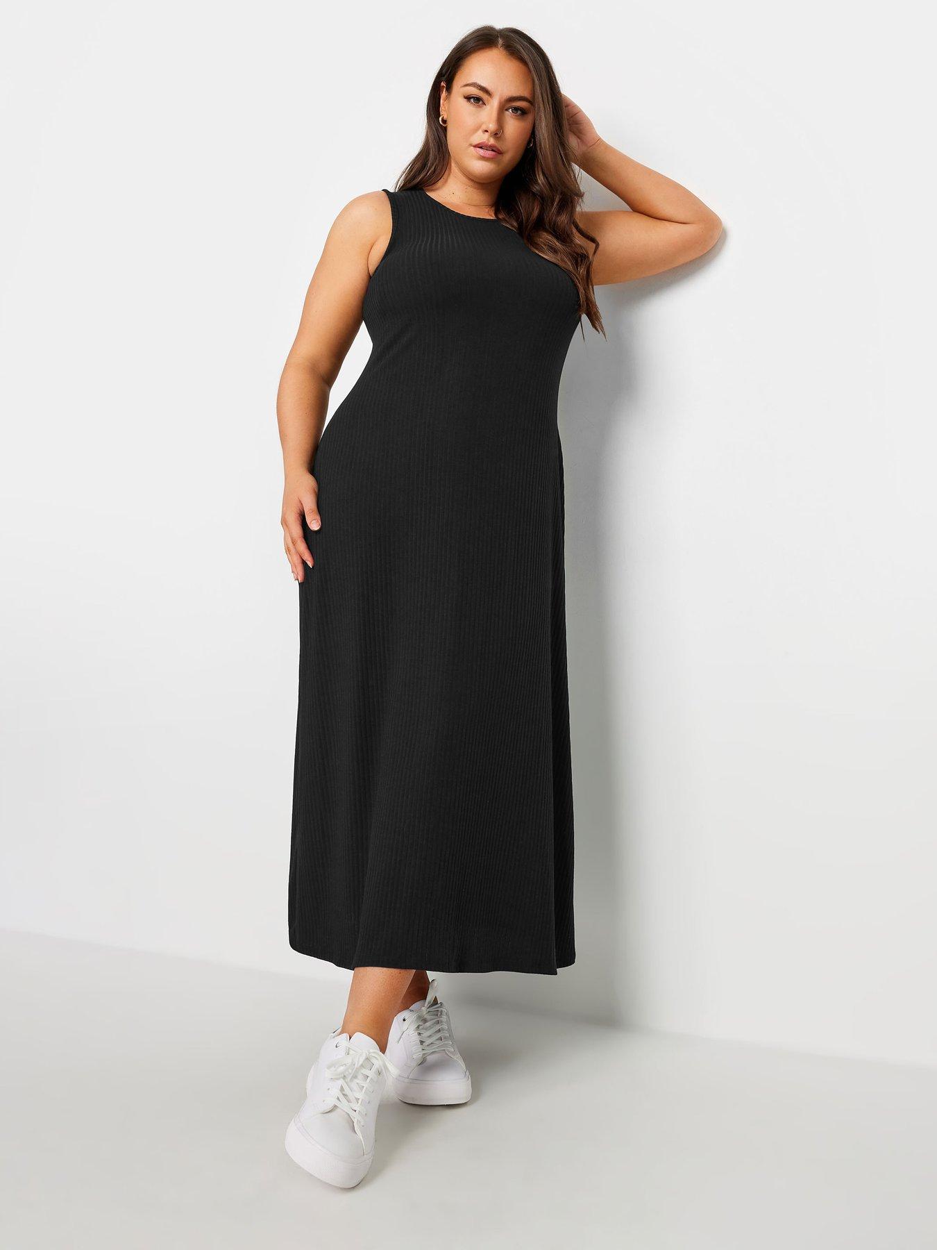 Yours Curve Sleeveless Rib Swing Maxi Dress Black Very