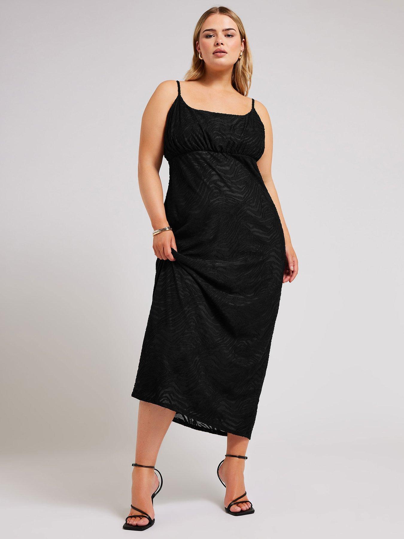 Yours Curve Animal Stretch Jacquard Slip Dress Black Very