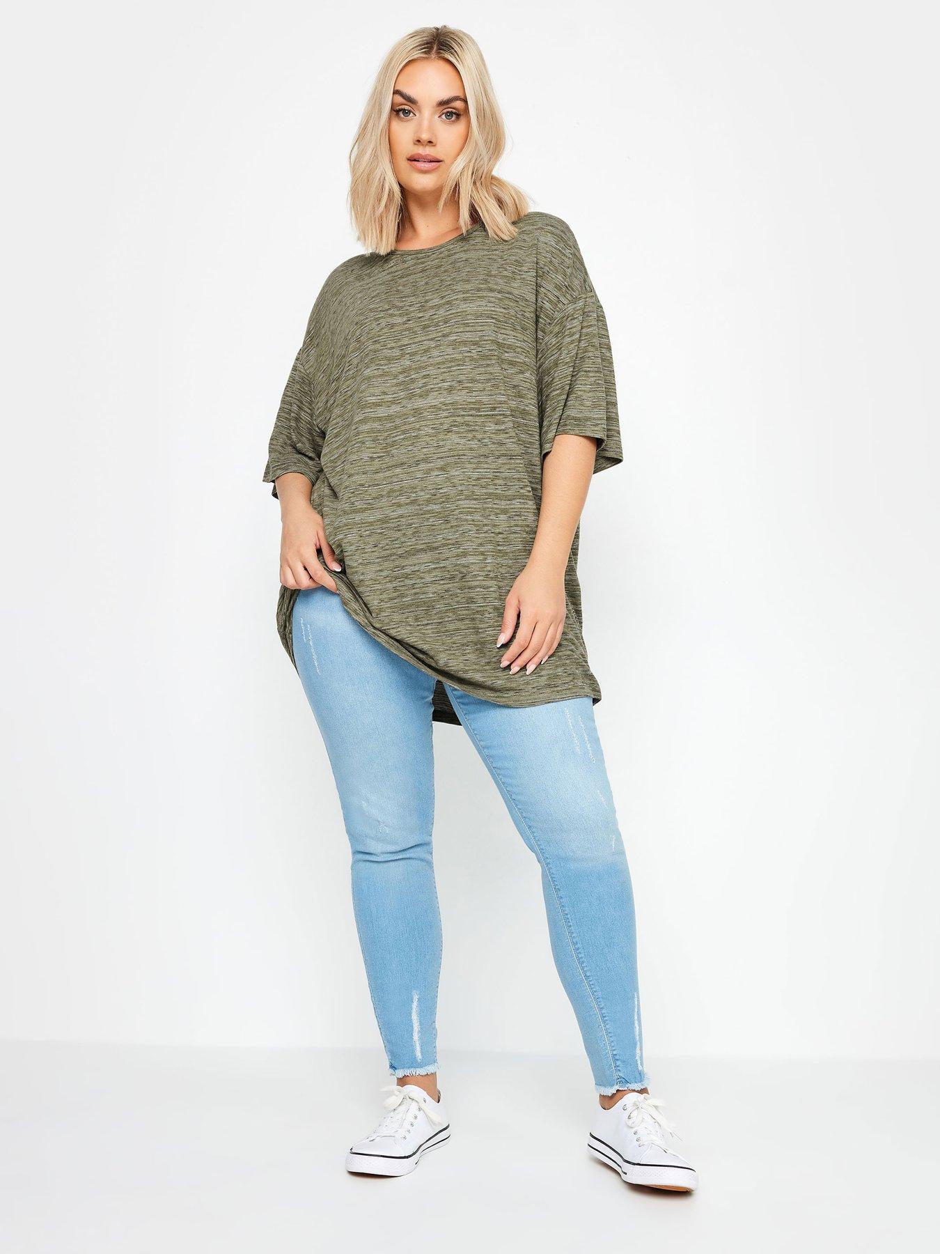 Yours Curve Striped Oversized Top - Green | Very.co.uk