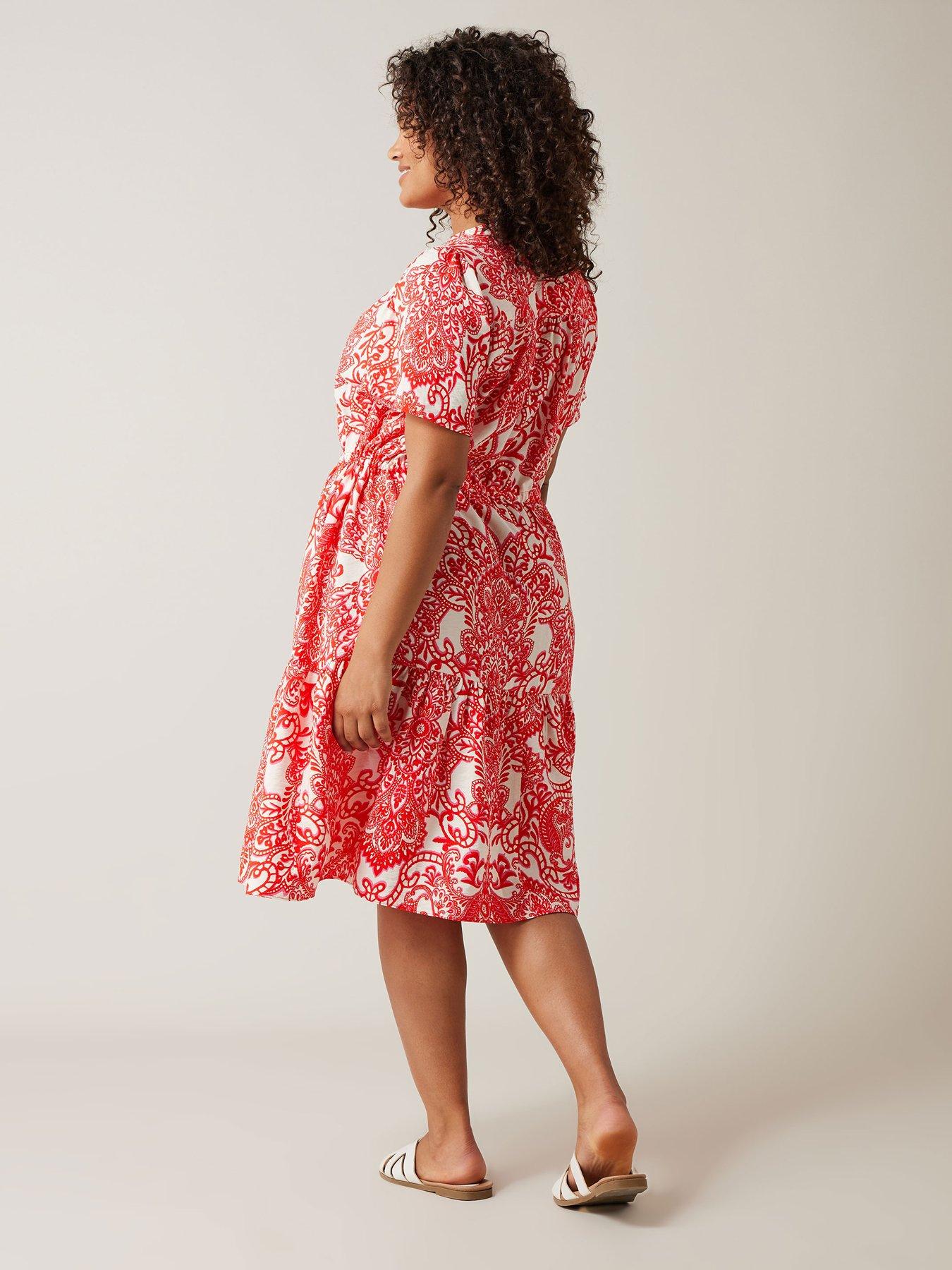 Image 2 of 6 of Evans Short Shirt Dress - Paisley Print White/red Print