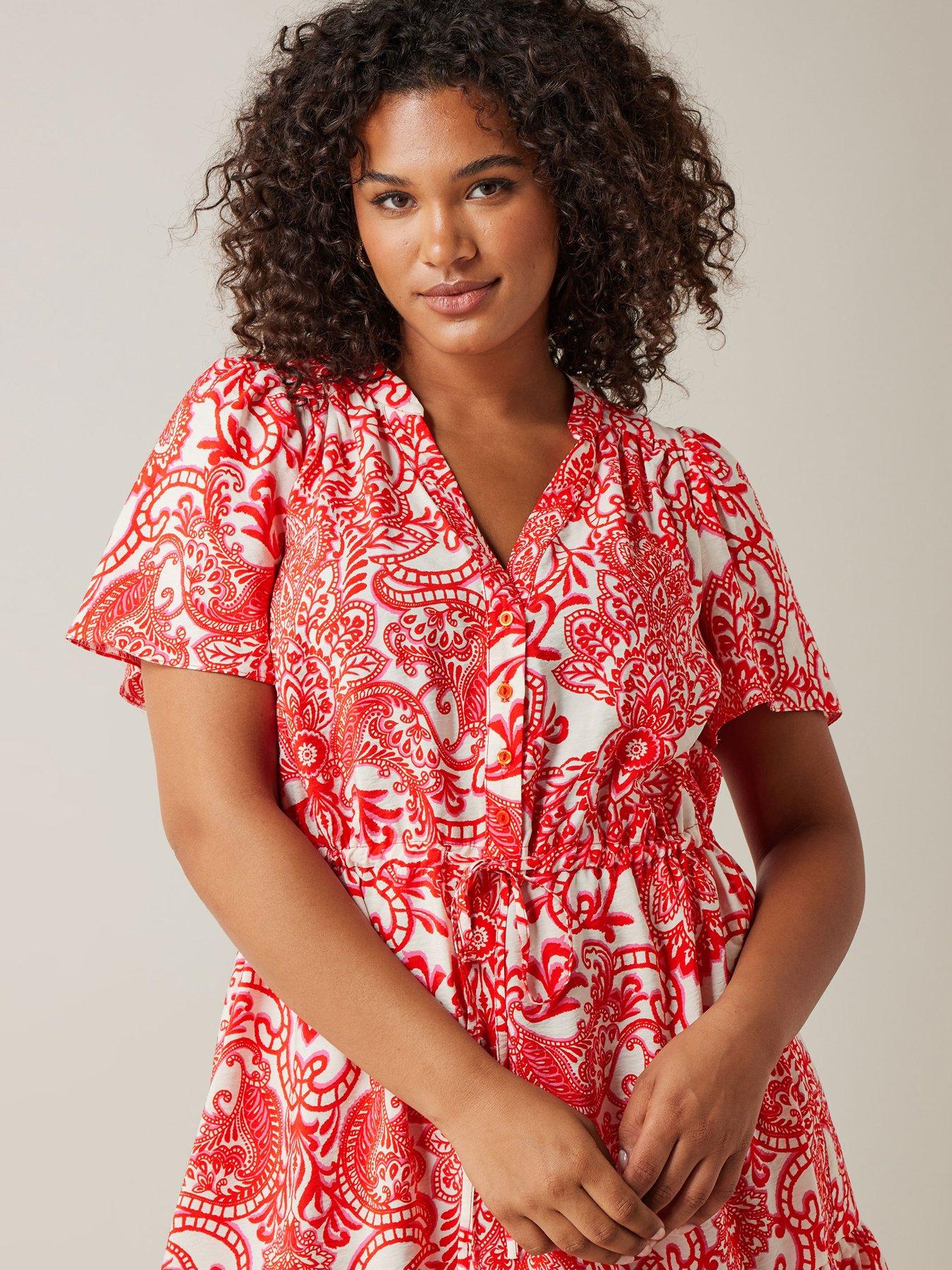 Evans Short Shirt Dress Paisley Print White red Print Very