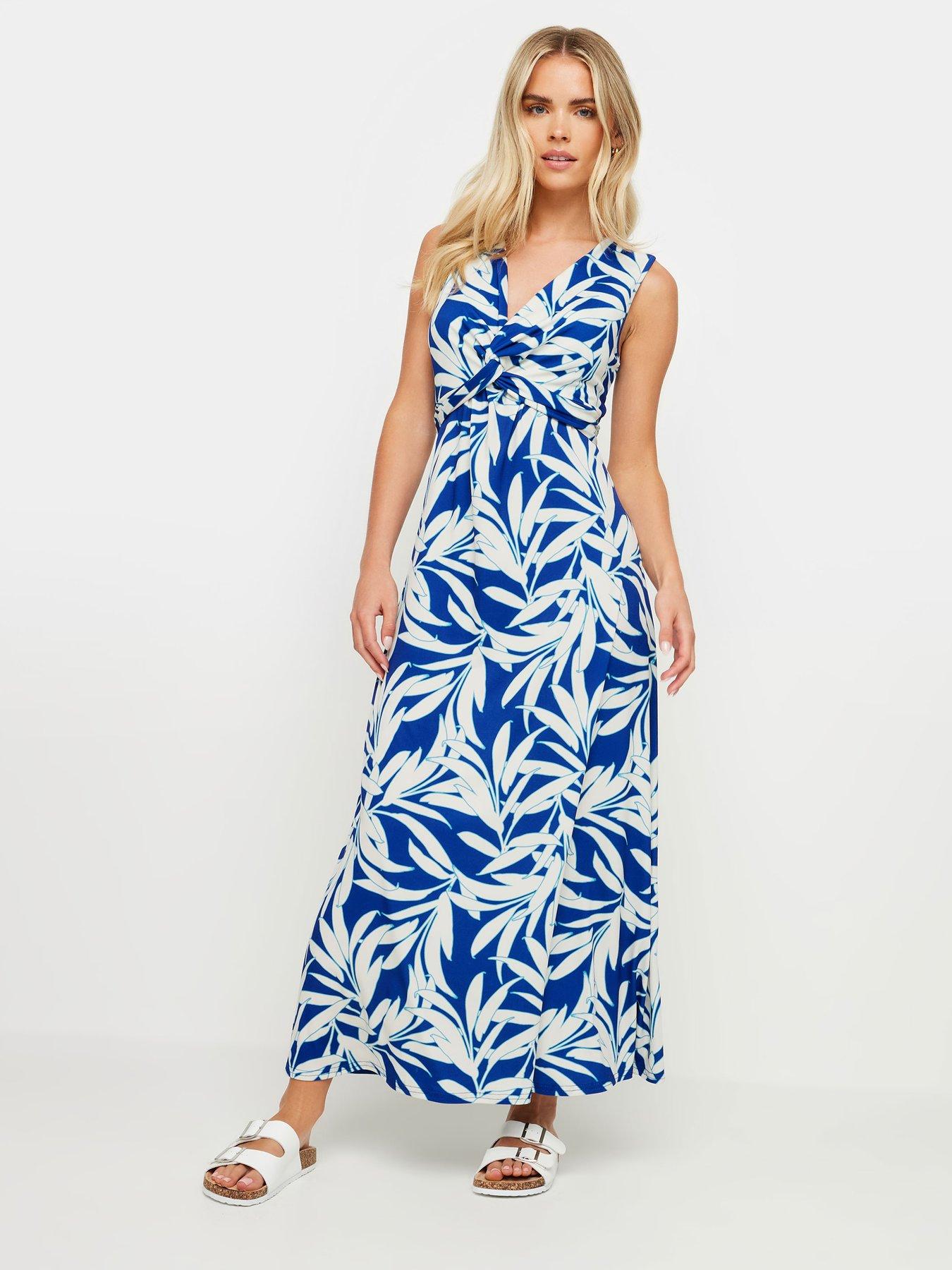M&Co Petite Petite Blue Tropical Leaf Twist Front Maxi Dress Very