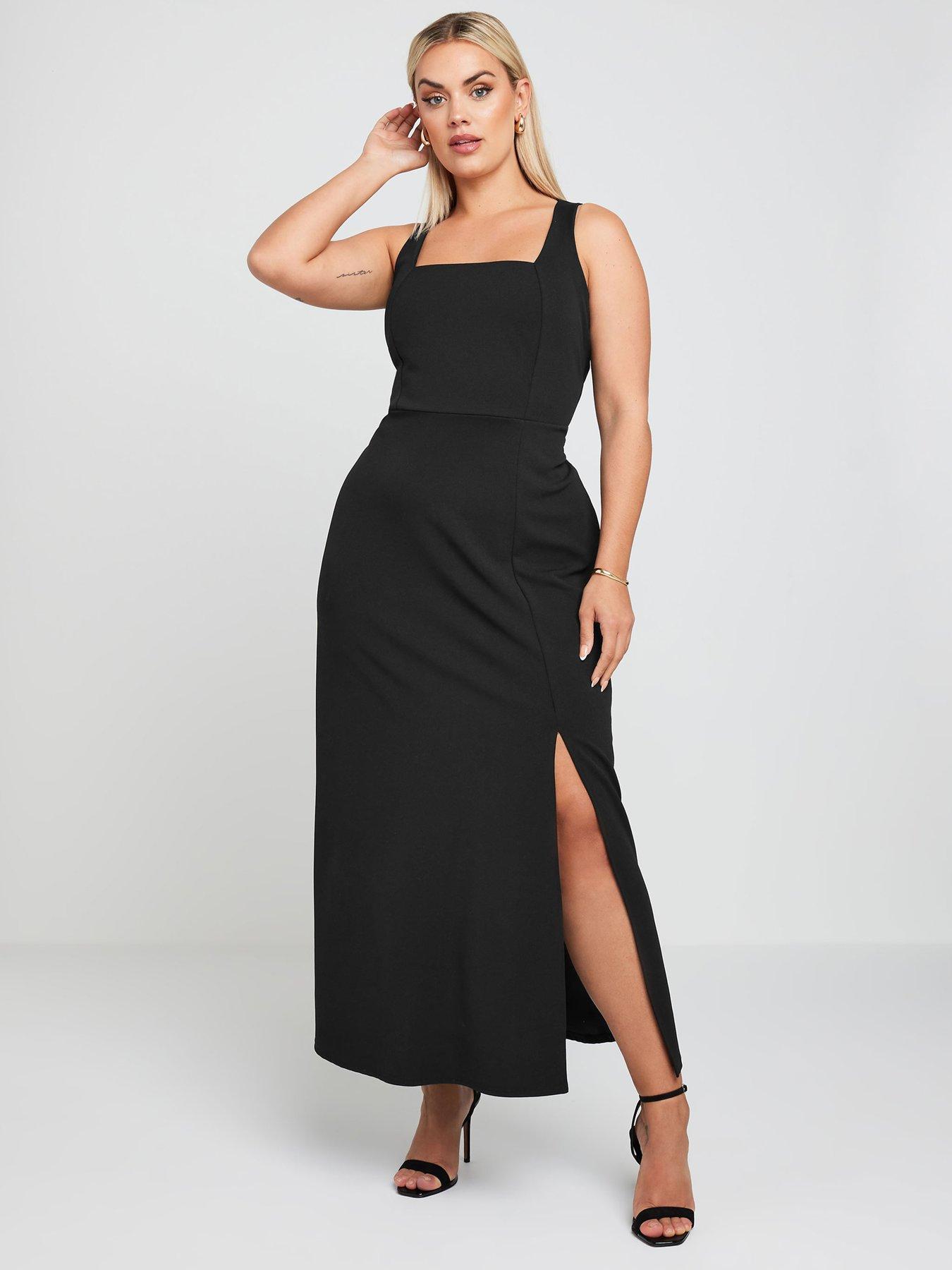 Square neck slit dress sales