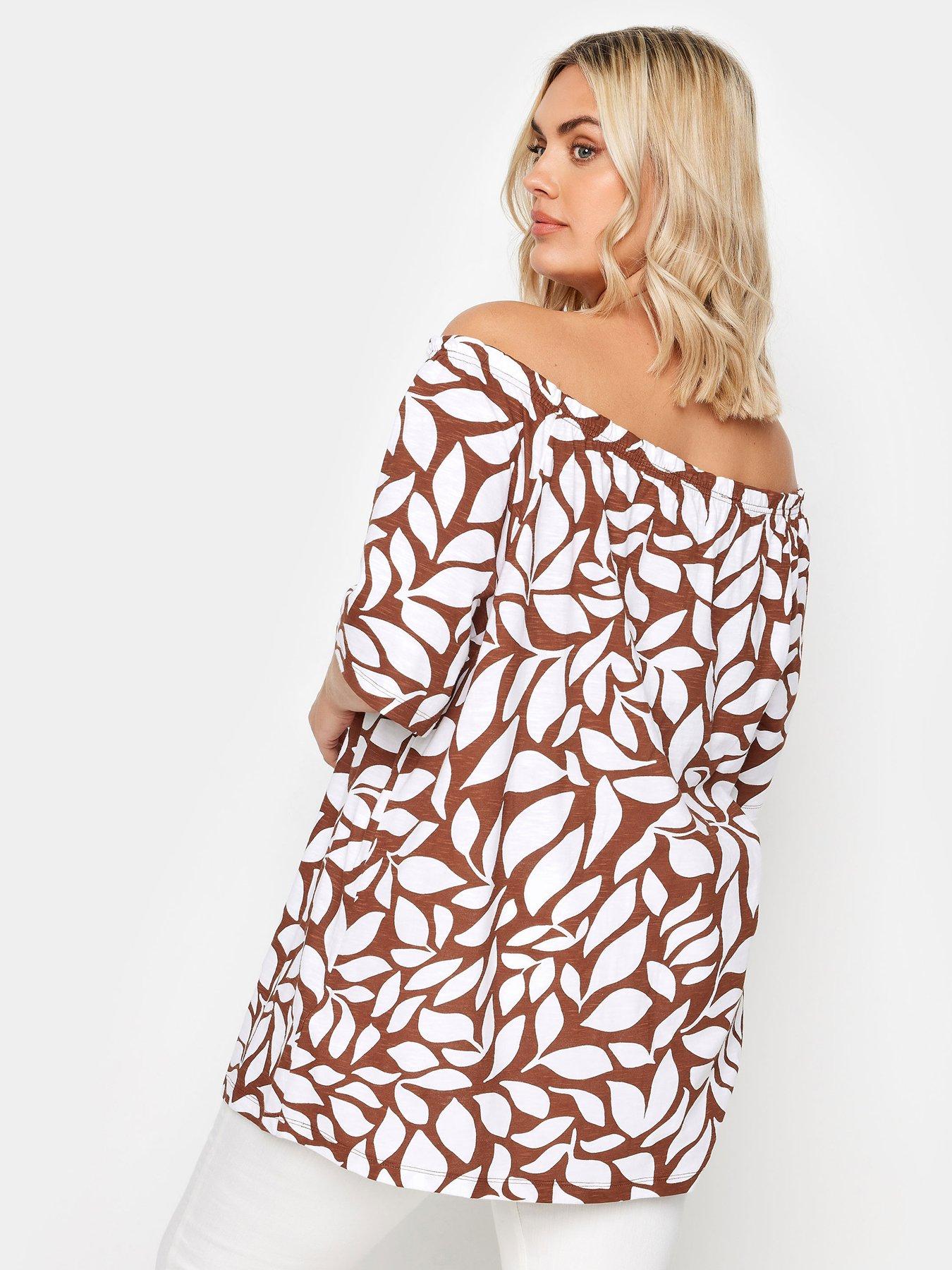 Image 2 of 4 of Yours Curve Button Through Bardot Top - Brown
