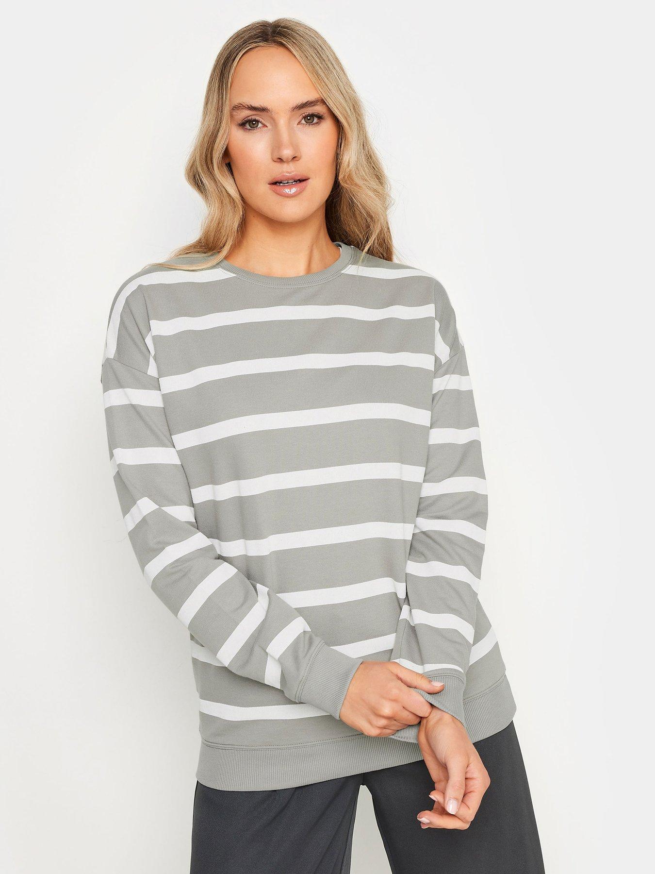 undefined Tall Crew Neck Grey White Stripe Sweatshirt