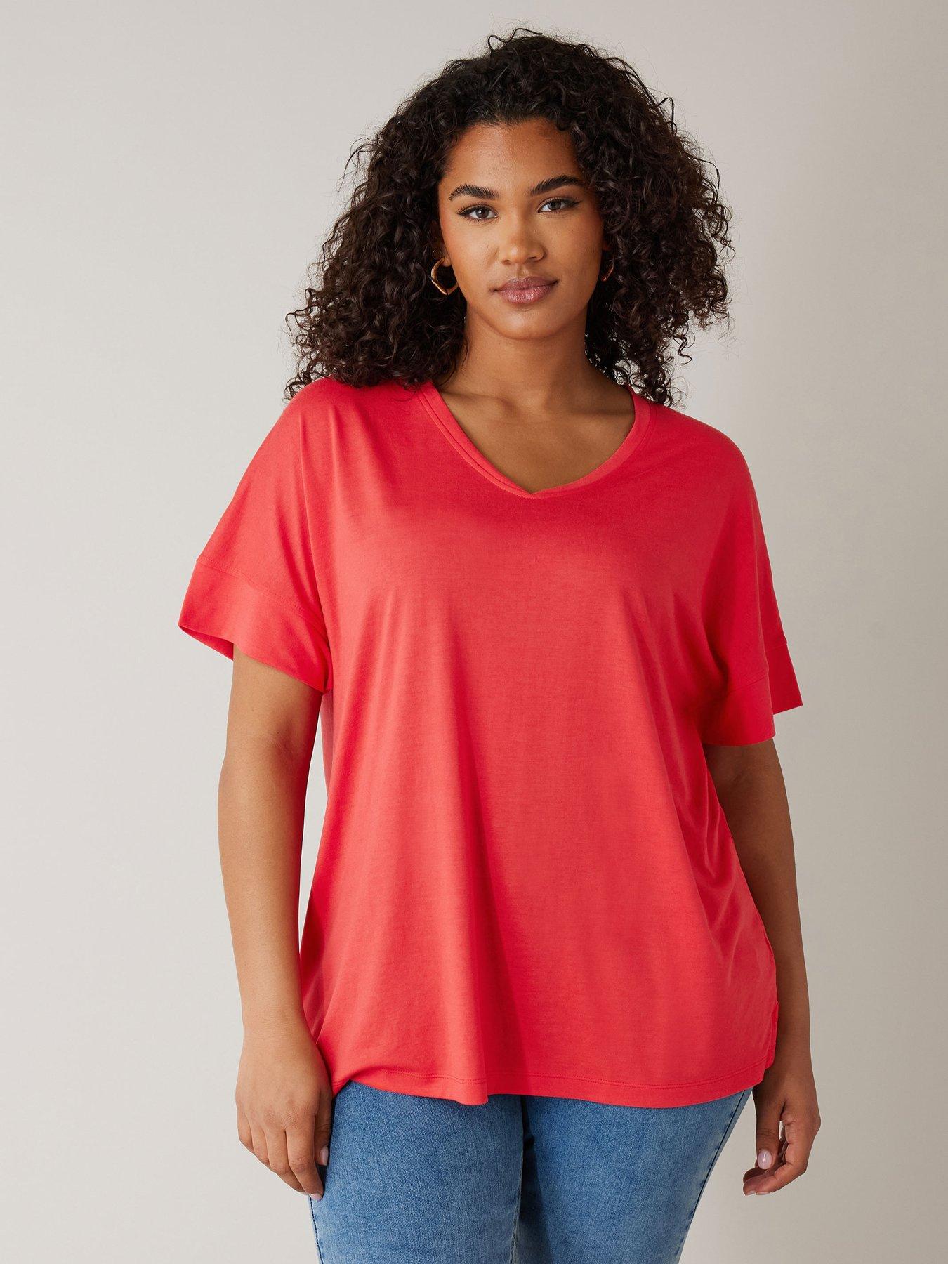 undefined V Neck Modal T-shirt Hot Coral