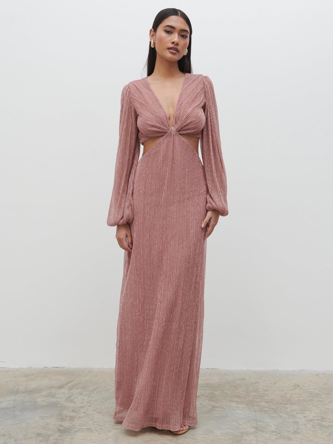 Pretty Lavish Zaya Plisse Metallic Maxi Dress Pink Very