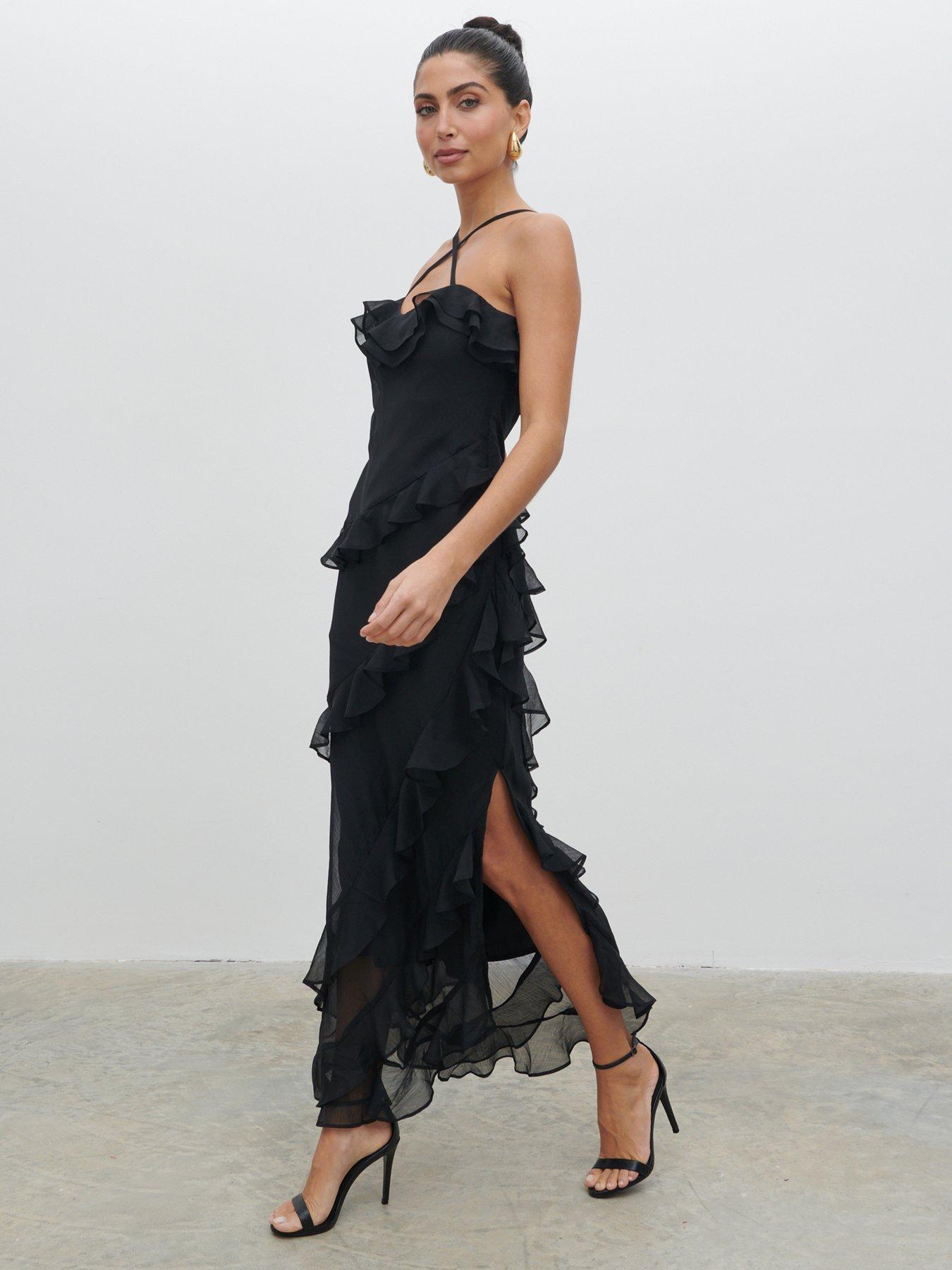 Aryana Ruffle Midaxi Dress Black