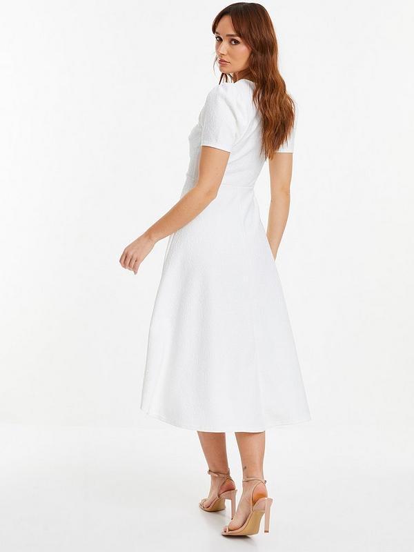 Quiz White Jacquard Bardot Ruched Dress | Very.co.uk