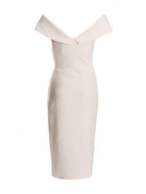 Quiz White Jacquard Bardot Ruched Dress | Very.co.uk