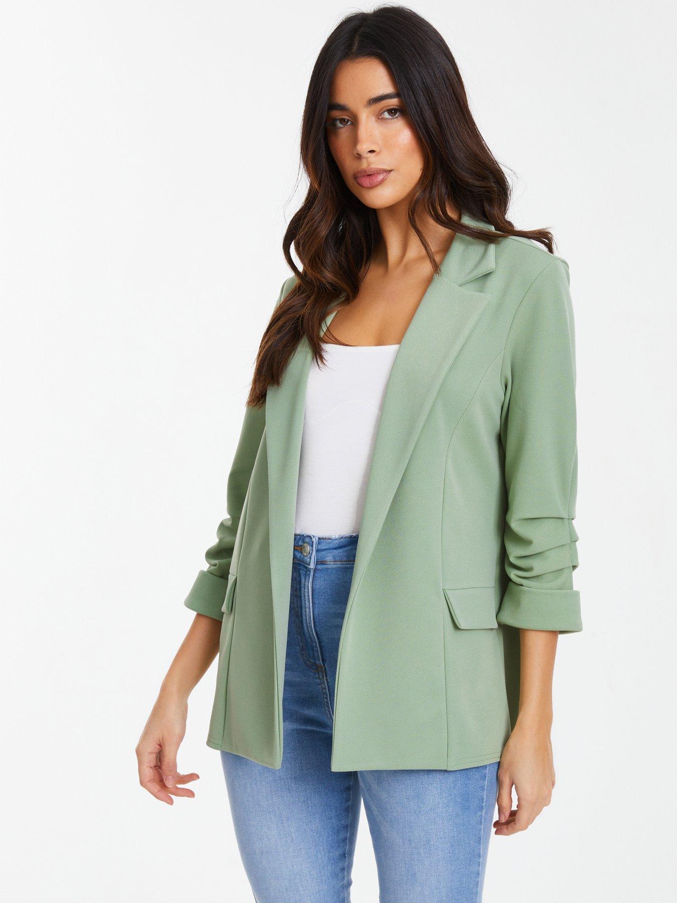 quiz-sage-ruched-sleeve-blazer