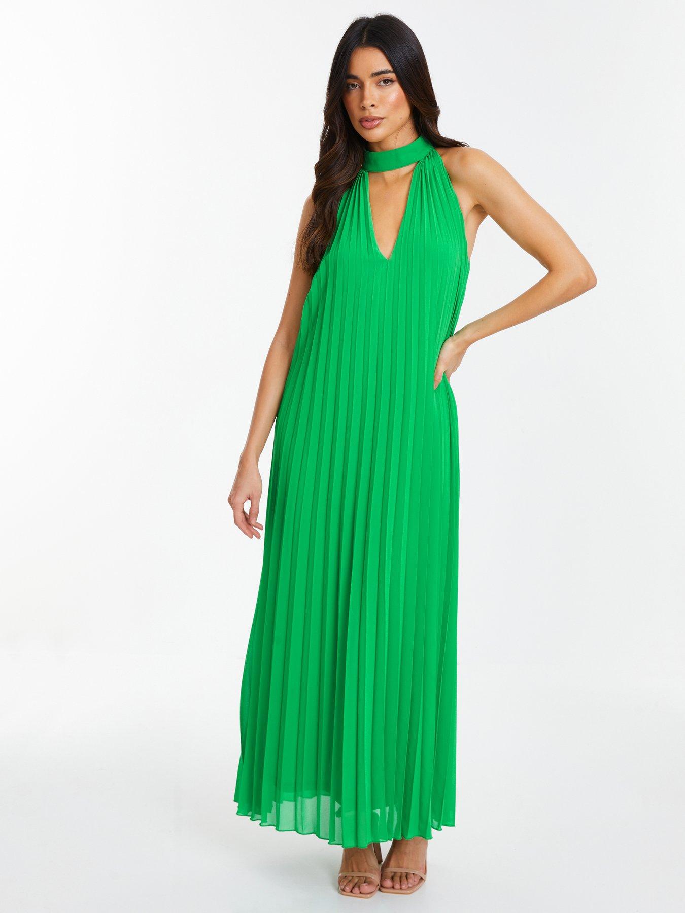 Quiz Chiffon Pleated Maxi Dress Green