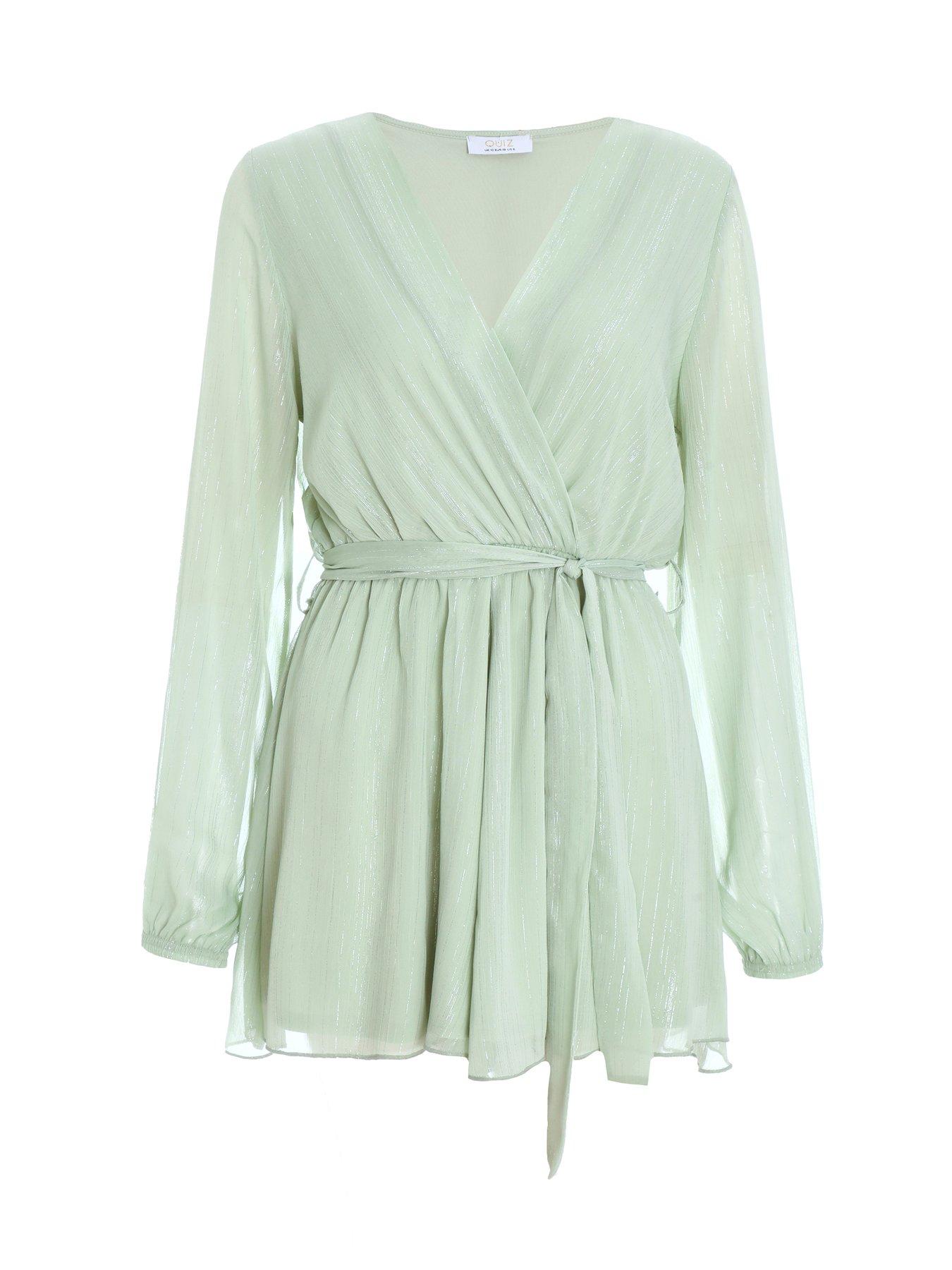 Quiz Sage Green Chiffon Wrap Playsuit | Very.co.uk