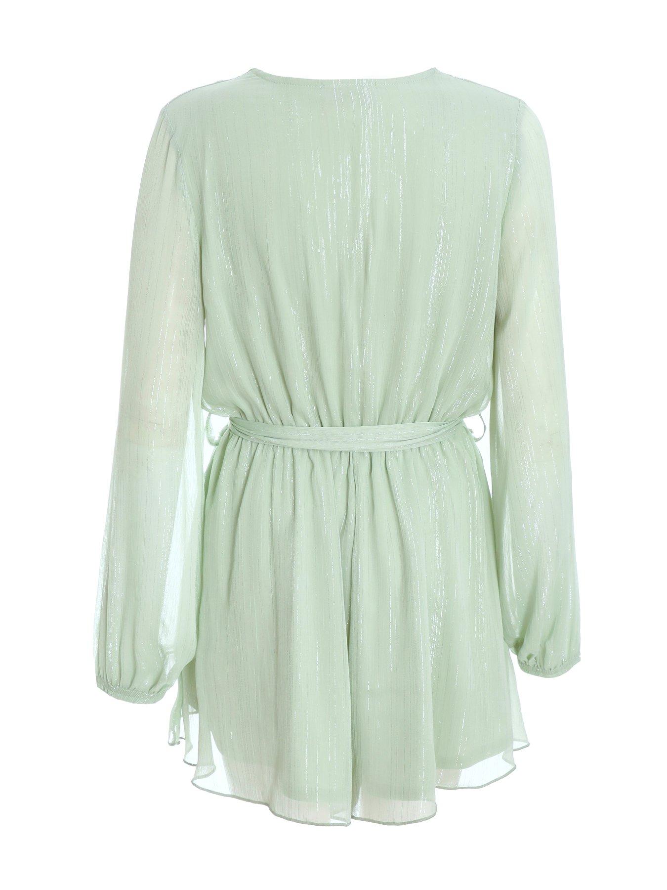 Quiz Sage Green Chiffon Wrap Playsuit | Very.co.uk