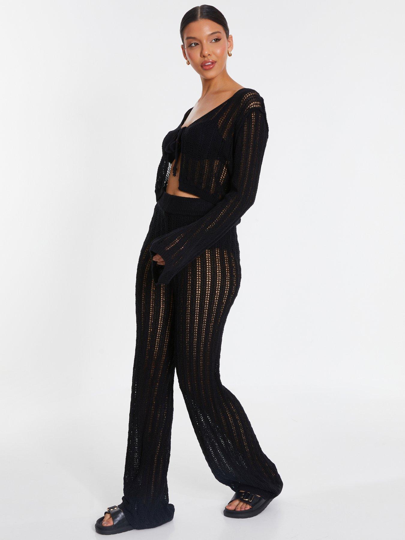 Quiz Black Crochet Cropped Cardigan | Very