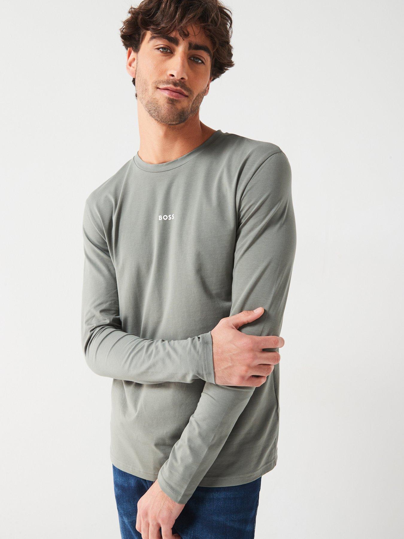 undefined Tchark Regular Fit Centre Logo Long Sleeve T-Shirt - Grey
