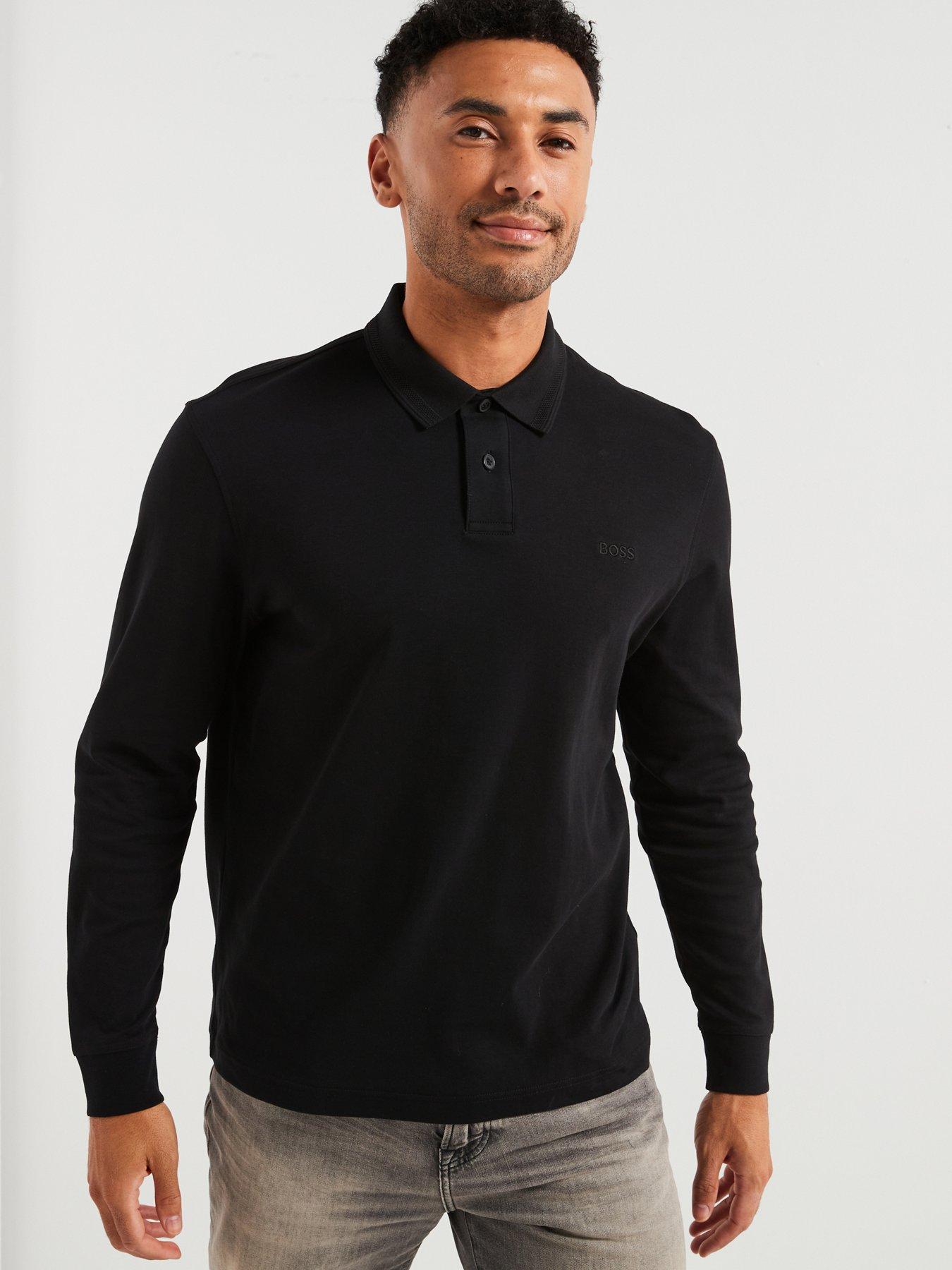 BOSS Pe Interlock Regular Fit Long Sleeve Polo Shirt Black Very