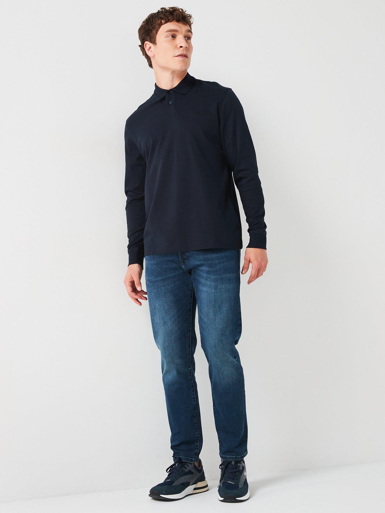 Piqué Interlock Long Sleeve Polo Shirt In Black | BOSS