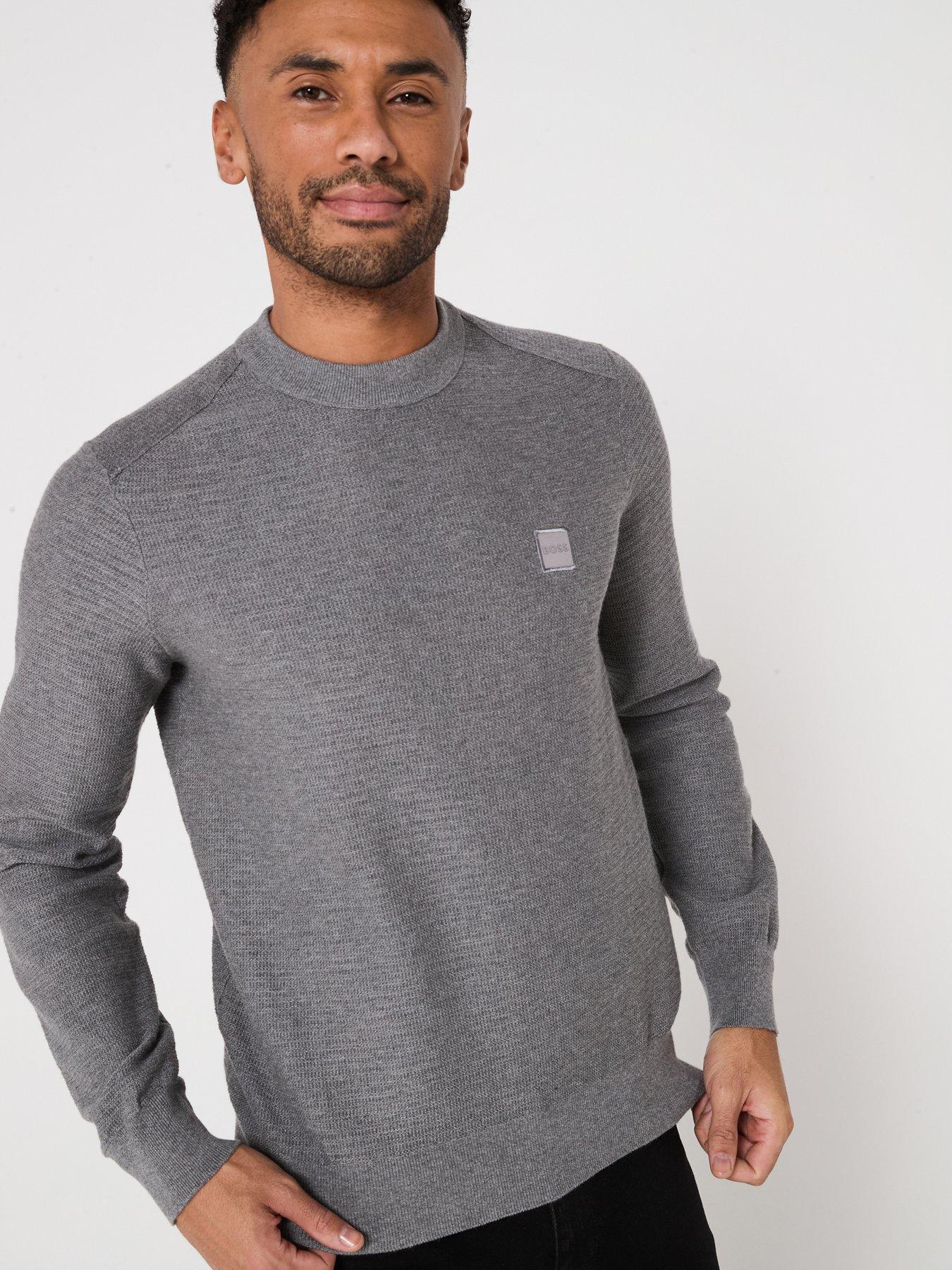 undefined Anion S Regular Fit Waffle Crew Knitted Jumper - Light Grey