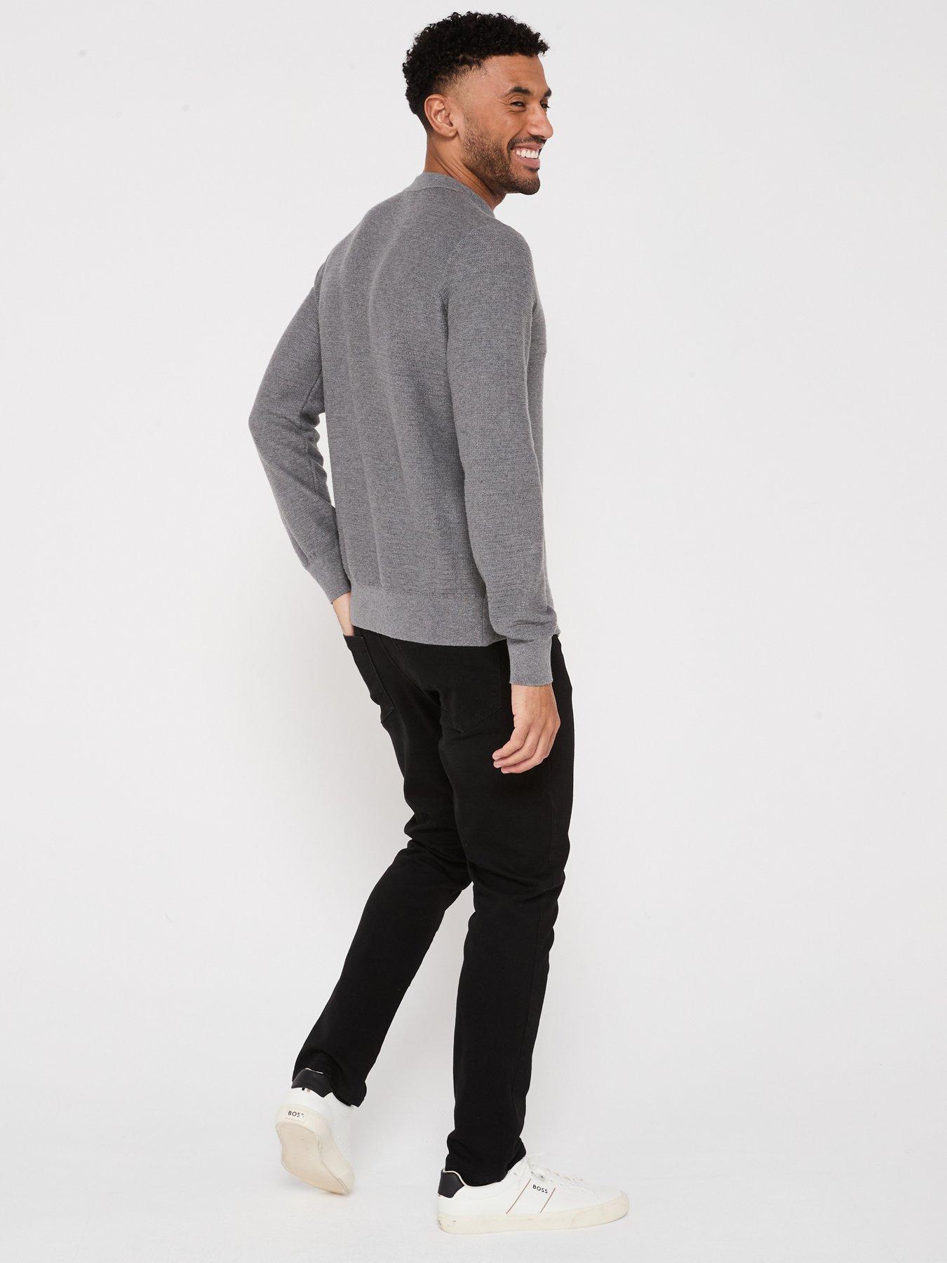 Image 2 of 3 of BOSS Anion S Regular Fit Waffle Crew Knitted Jumper - Light Grey