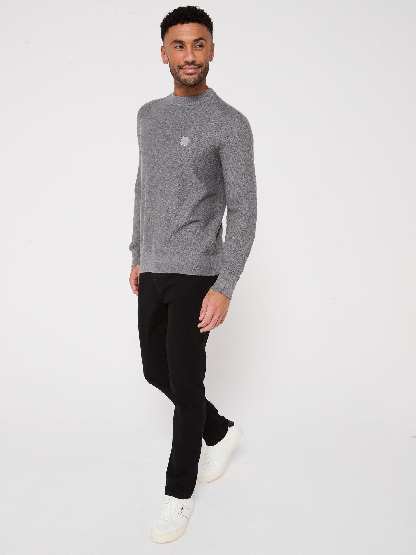 Image 3 of 3 of BOSS Anion S Regular Fit Waffle Crew Knitted Jumper - Light Grey