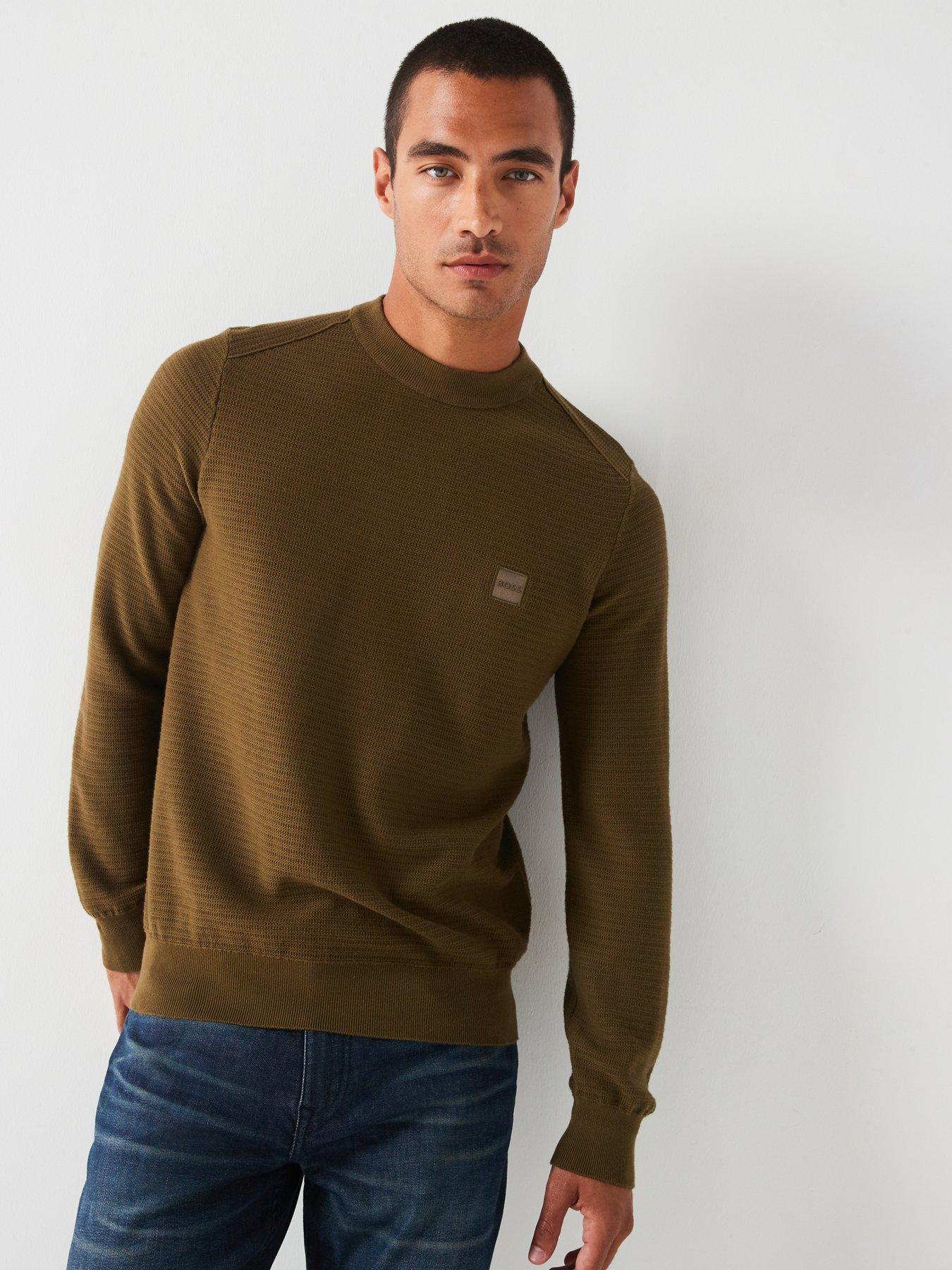 undefined Anion S Regular Fit Waffle Crew Knitted Jumper - Khaki