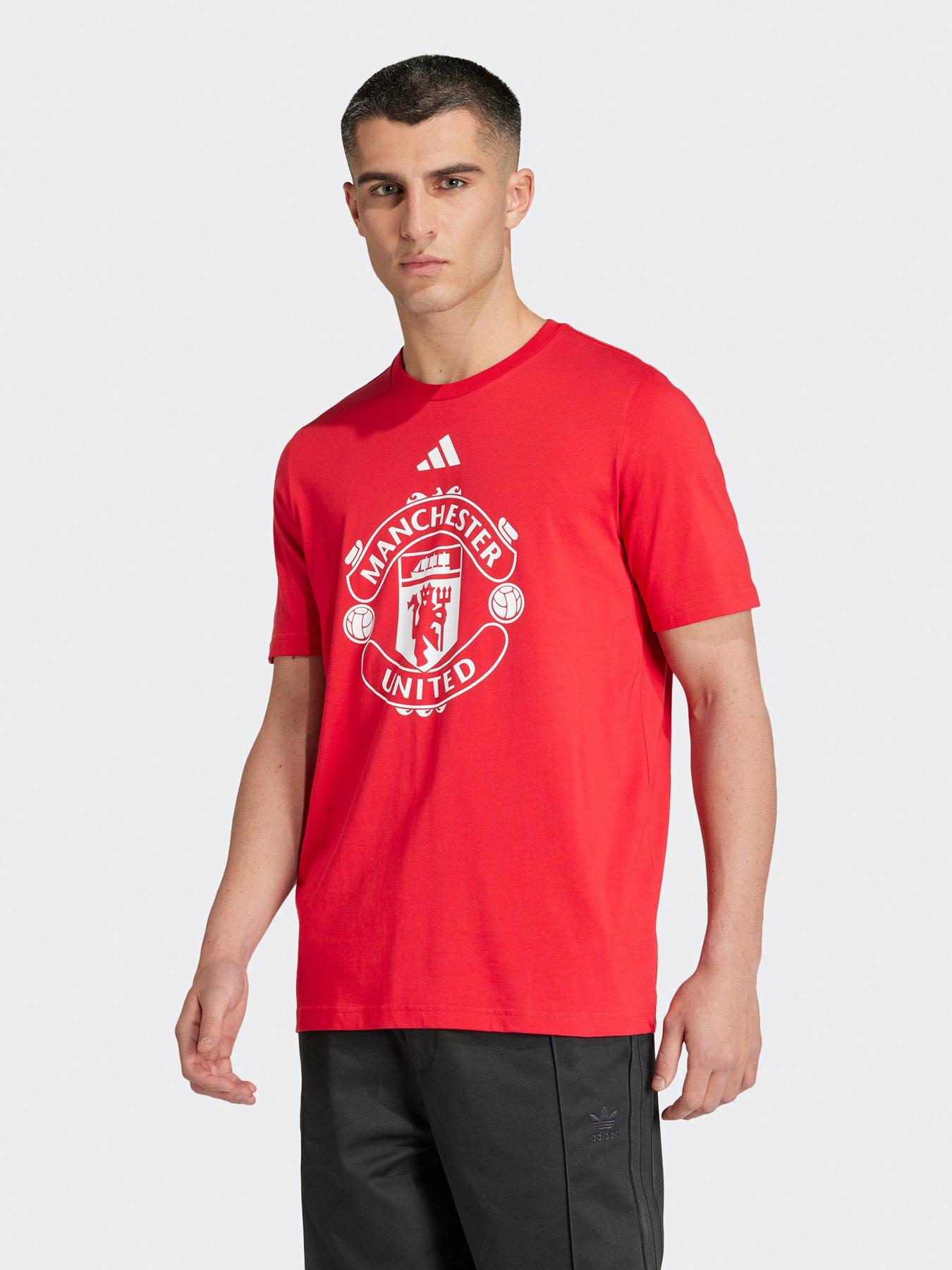 adidas Manchester United Mens Dna Badge Tee -red, Red, Size S, Men