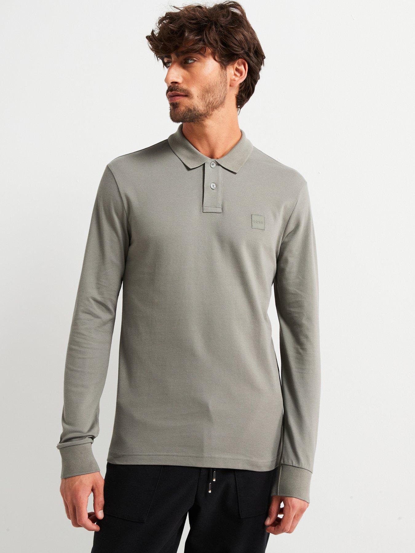 Boss Passerby Slim Fit Long Sleeve Polo Shirt - Grey