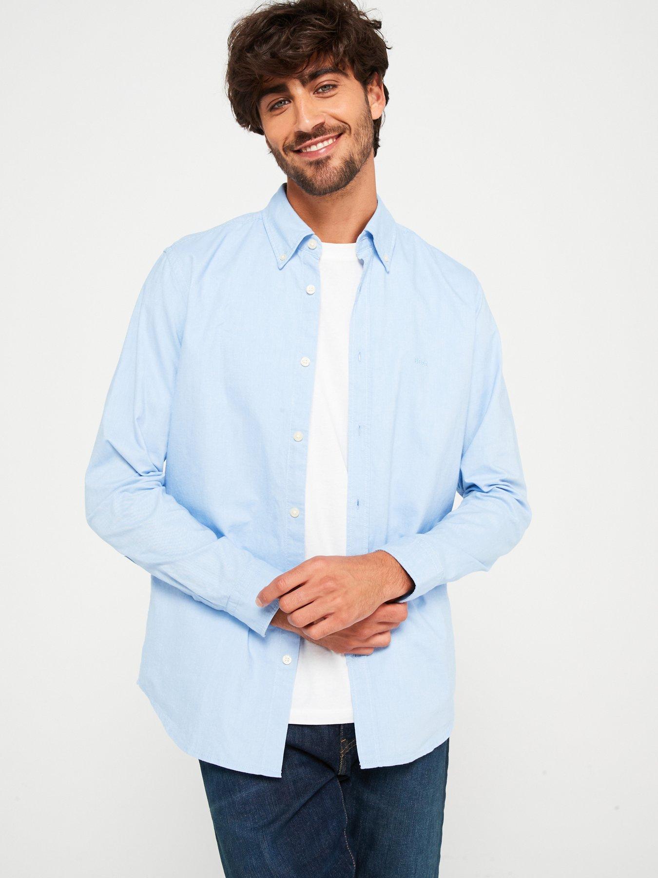 Image 1 of 5 of BOSS Rickert Button Down Regular Fit Oxford Shirt - Light Blue