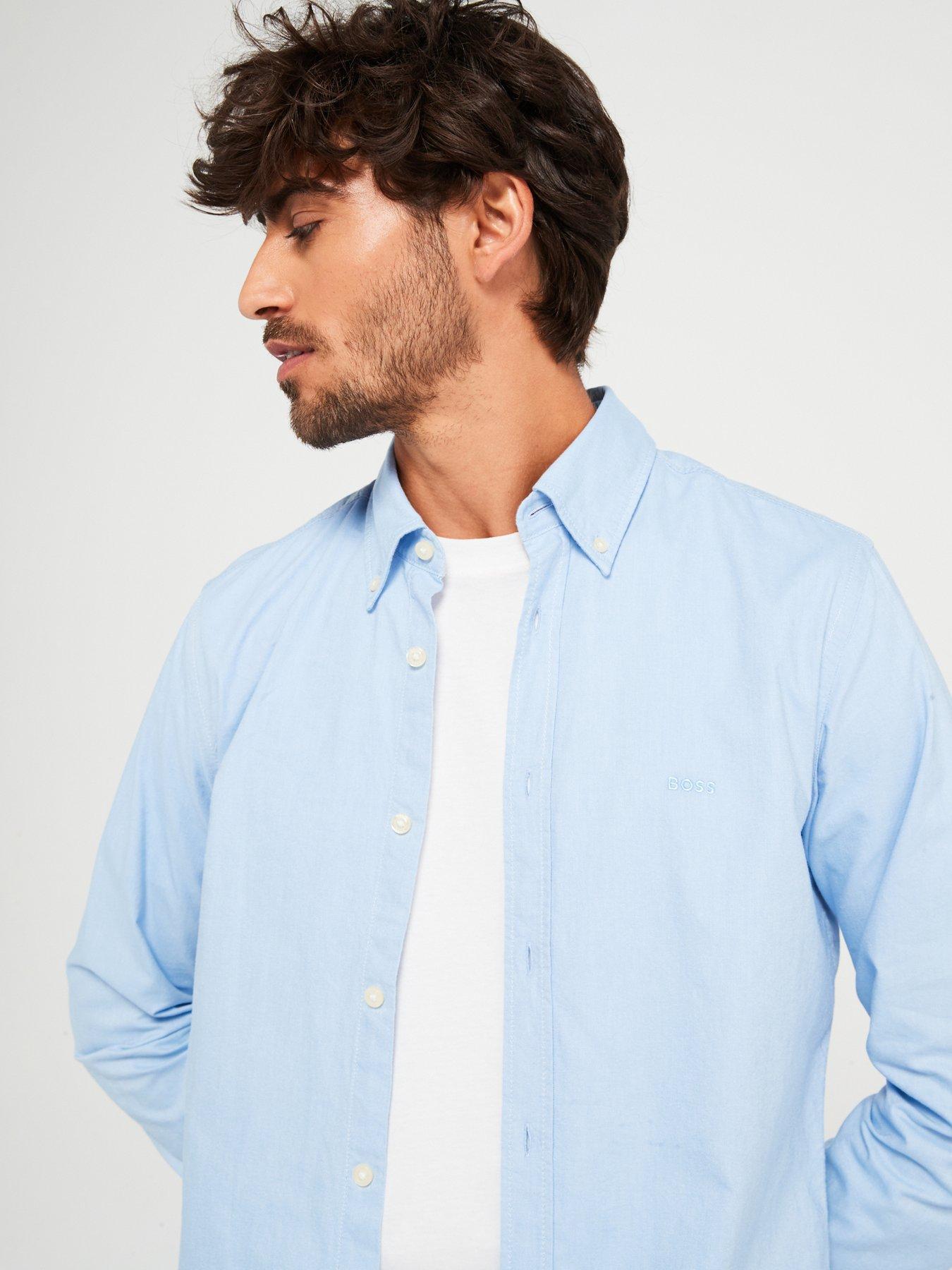 Image 4 of 5 of BOSS Rickert Button Down Regular Fit Oxford Shirt - Light Blue