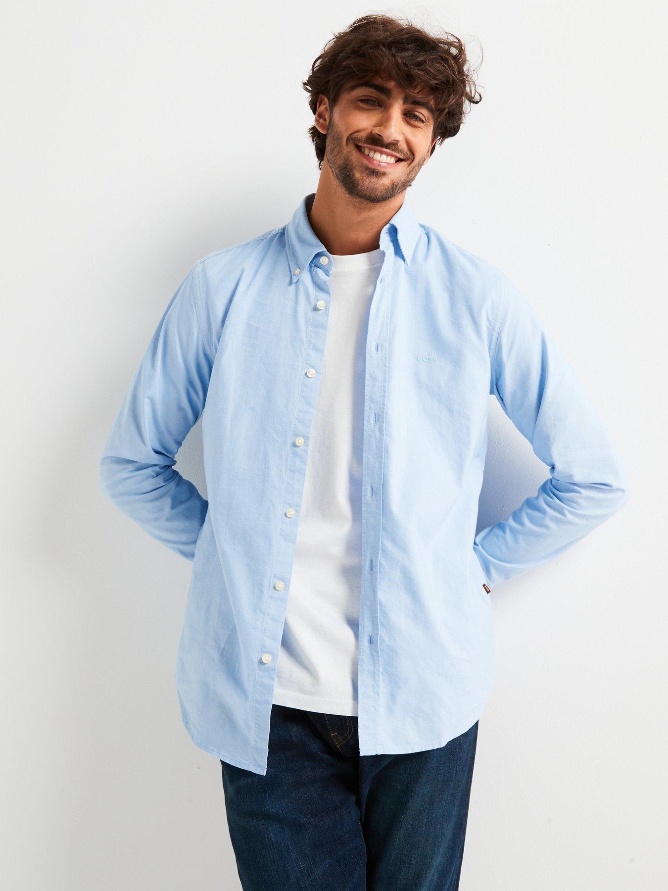 Image 5 of 5 of BOSS Rickert Button Down Regular Fit Oxford Shirt - Light Blue