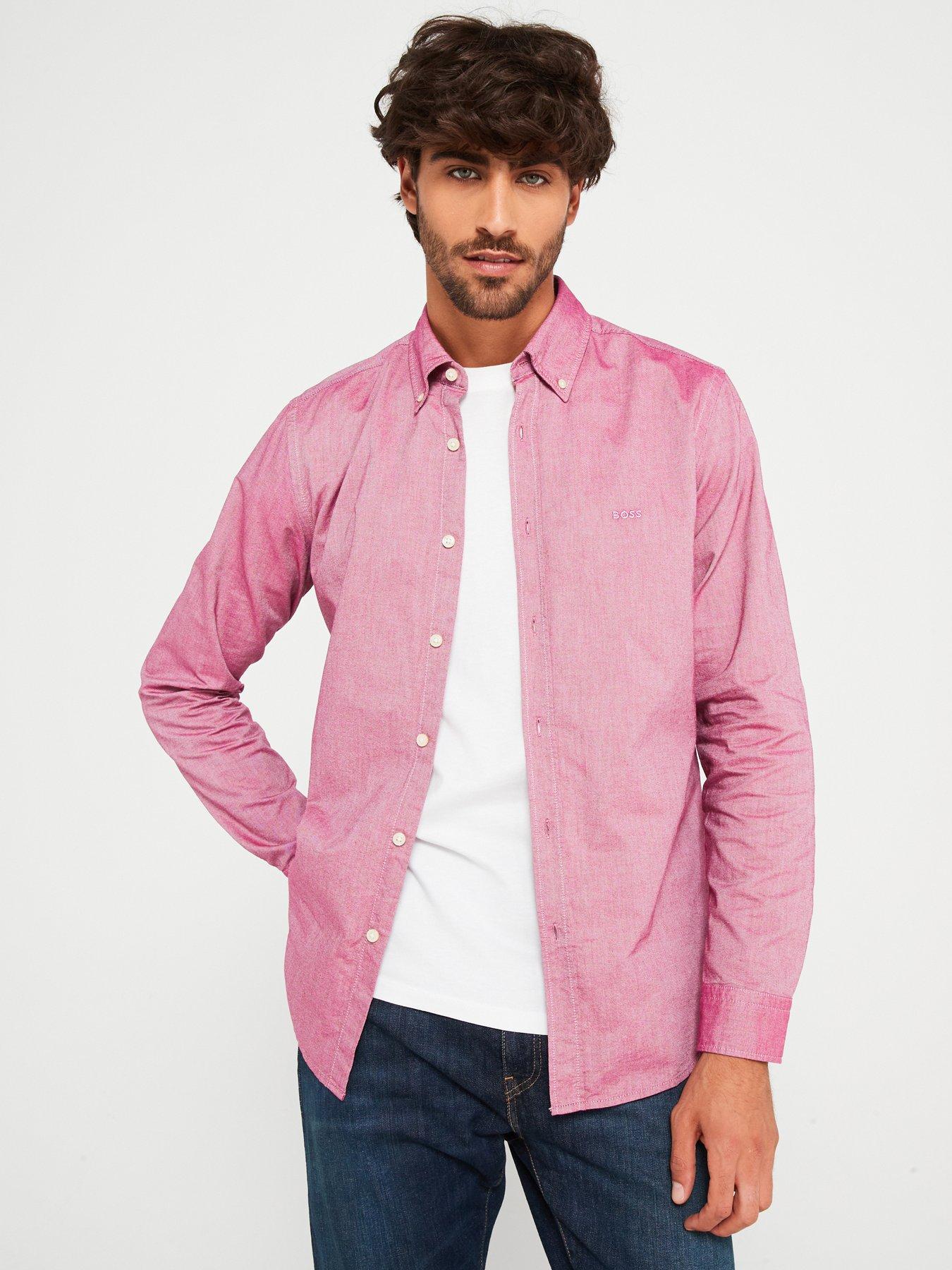 Image 1 of 4 of BOSS Rickert Button Down Regular Fit Oxford Shirt - Dark Red