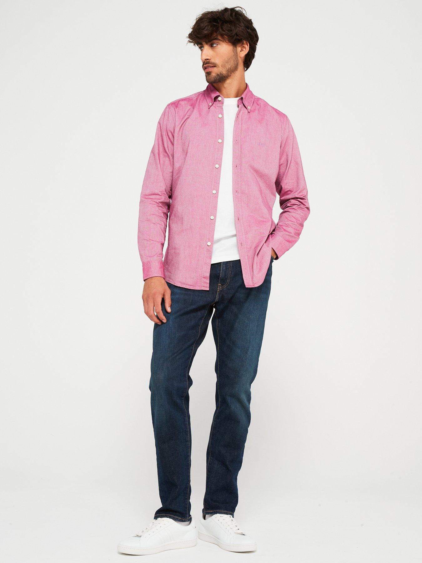 Image 3 of 4 of BOSS Rickert Button Down Regular Fit Oxford Shirt - Dark Red