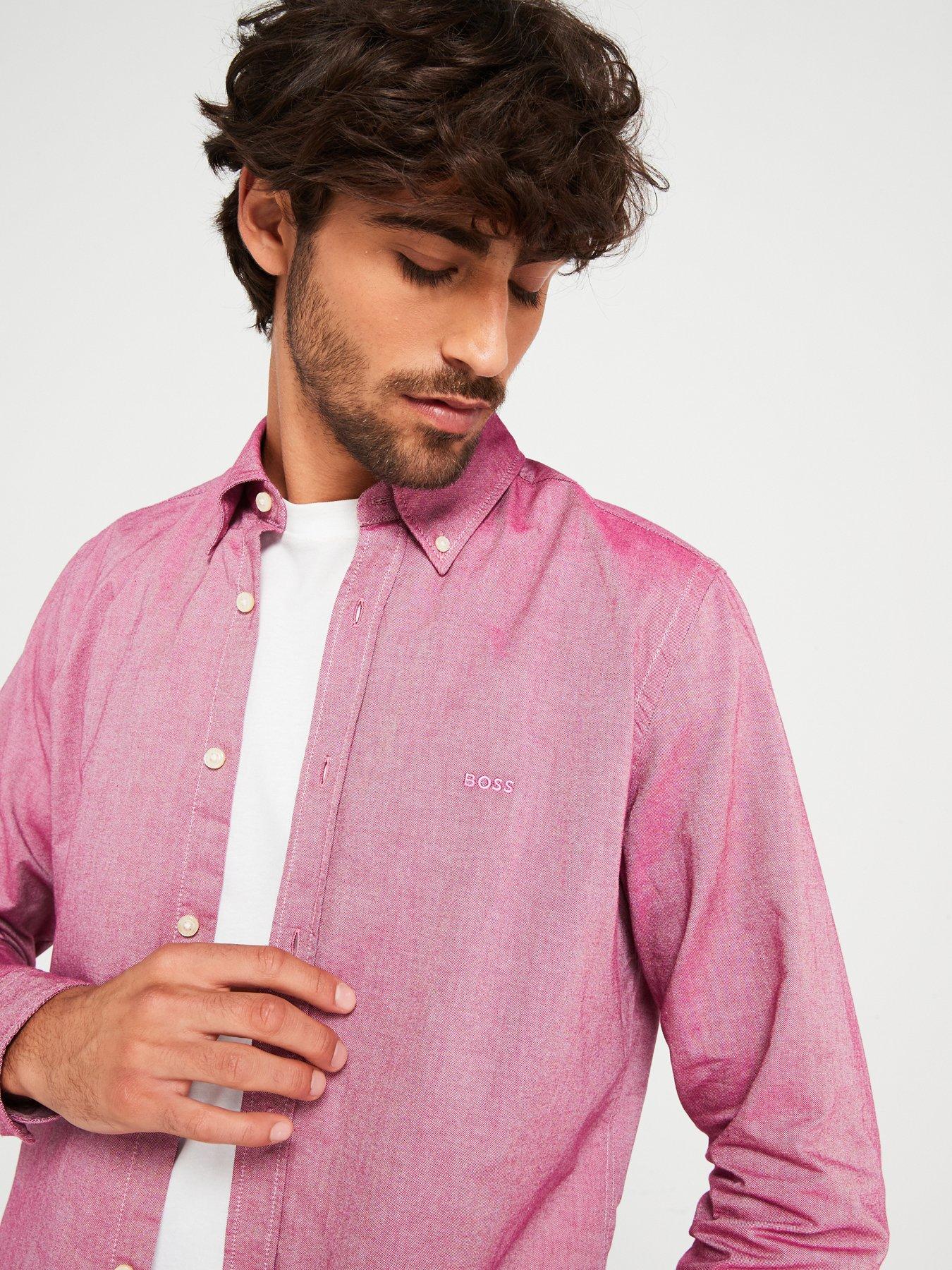 Image 4 of 4 of BOSS Rickert Button Down Regular Fit Oxford Shirt - Dark Red