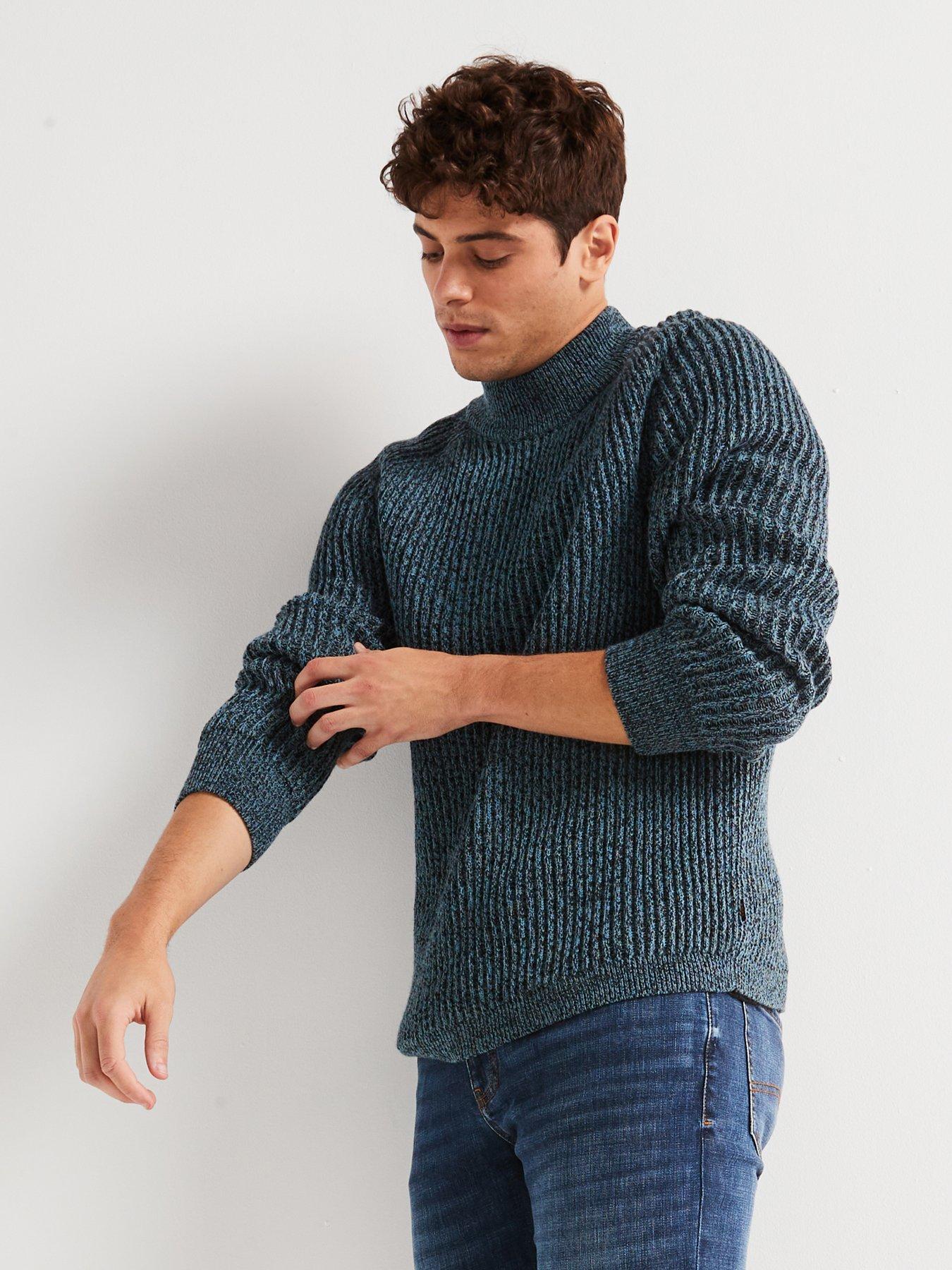 undefined Kearth Regular Fit Ribber Mock Neck Knitted Jumper - Blue