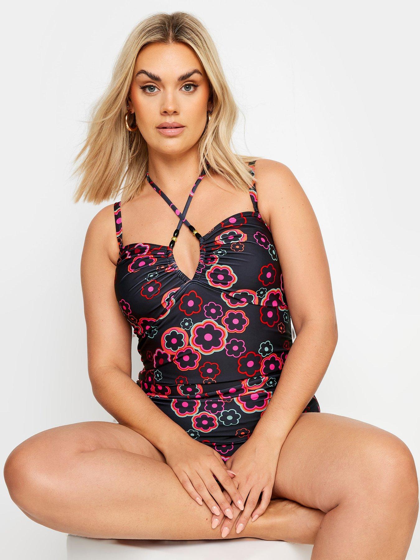 Image 1 of 4 of Yours Curve Hippie Floral Bandeau Halter Swimsuit