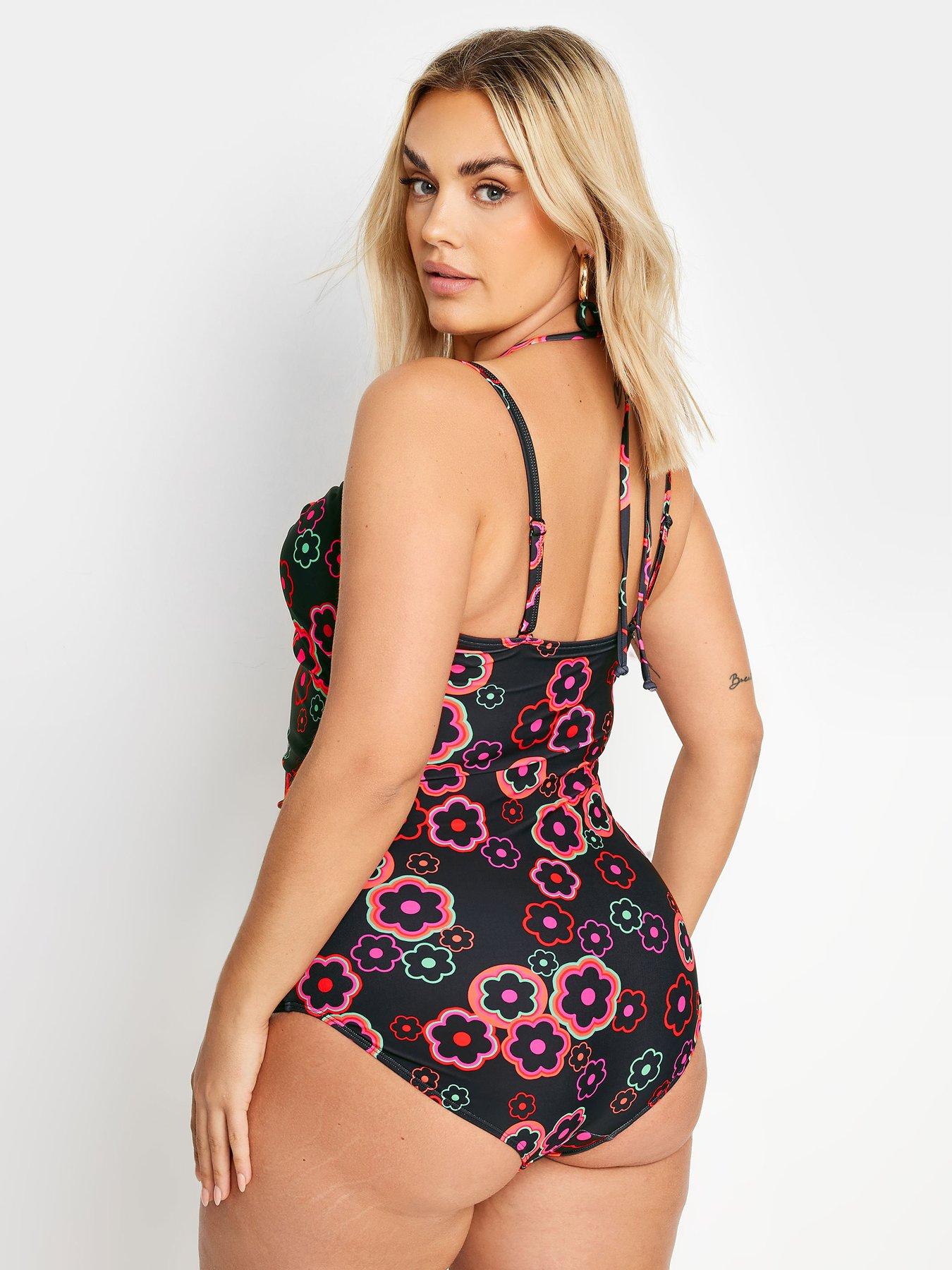 Image 2 of 4 of Yours Curve Hippie Floral Bandeau Halter Swimsuit